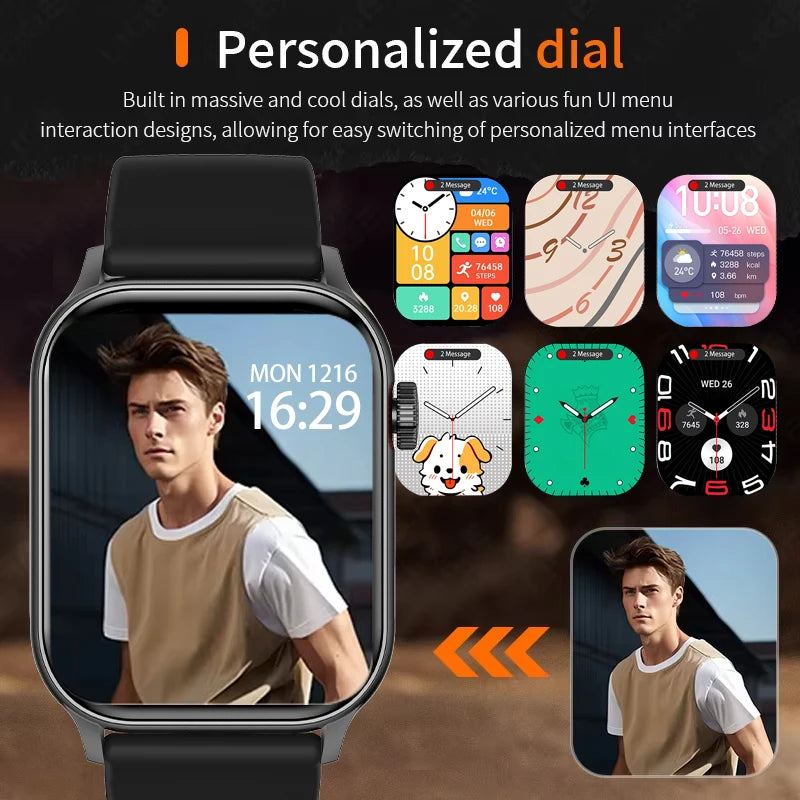 Smart Watch Bluetooth Call LED Flashlight 100+ Sport Modes Custom Dial AI