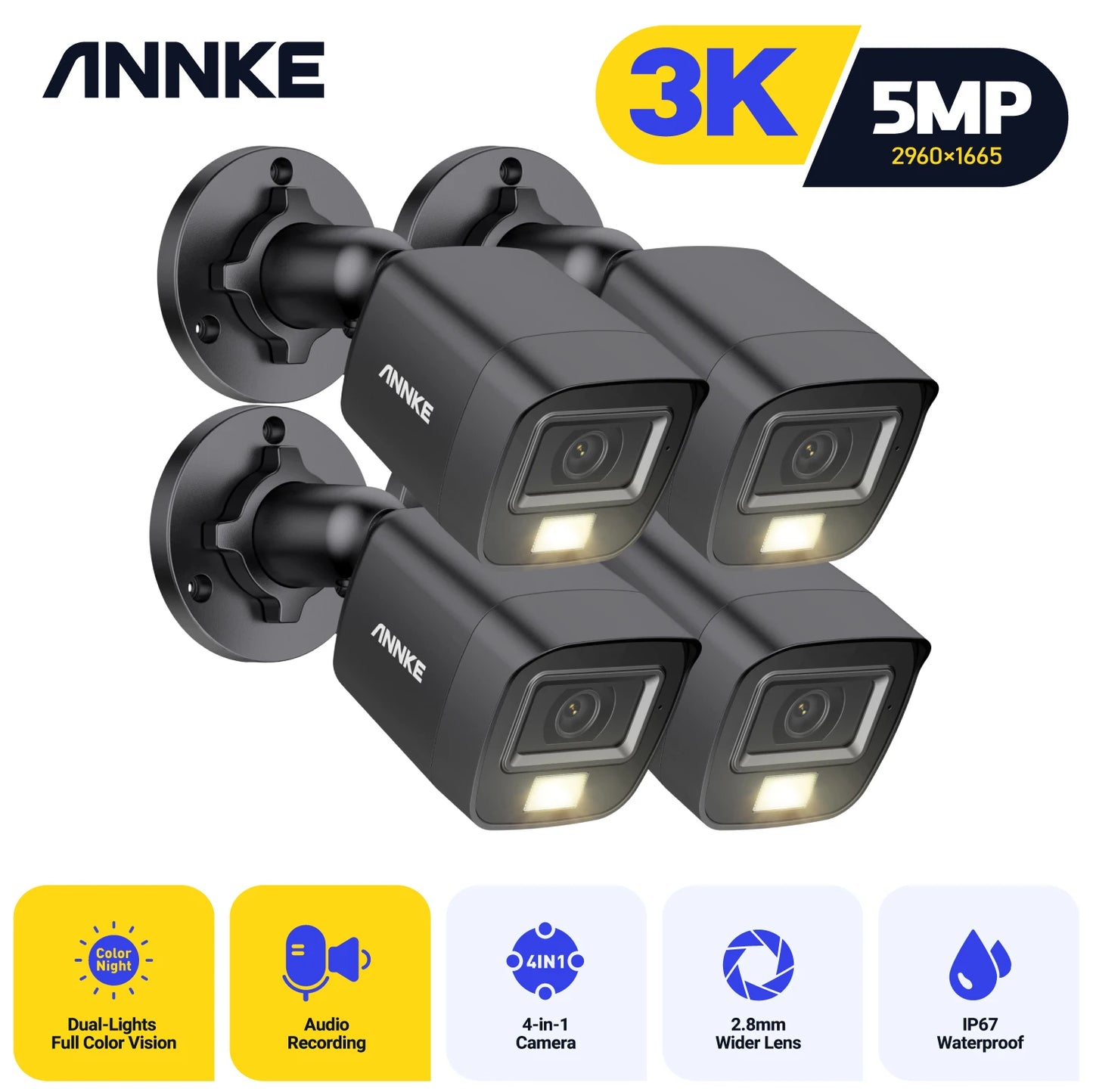 4Pcs 5MP CCTV Cameras IP67 Waterproof Video Surveillance Outdoor
