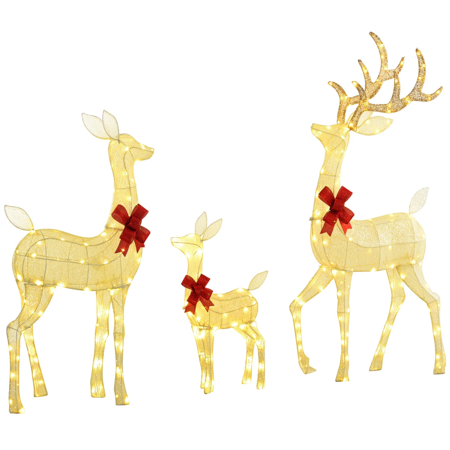 Outsunny Light up Christmas Deer Family Set of 3 with Led Lights Silver