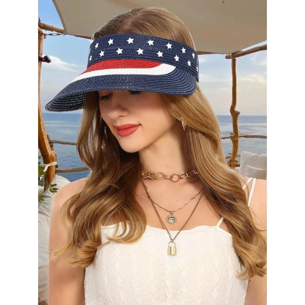 Womens Sun Hat Straw Visor UV Protection Wide Brim Packable Travel Summer Cap for Beach