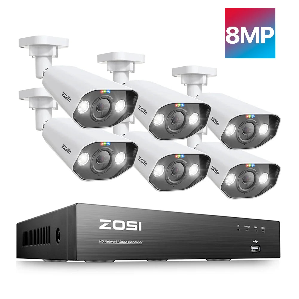 I 8MP CCTV System 8CH H.265+ 4K Ultra HD PoE NVR Kit Spotlight Siren Outdoor