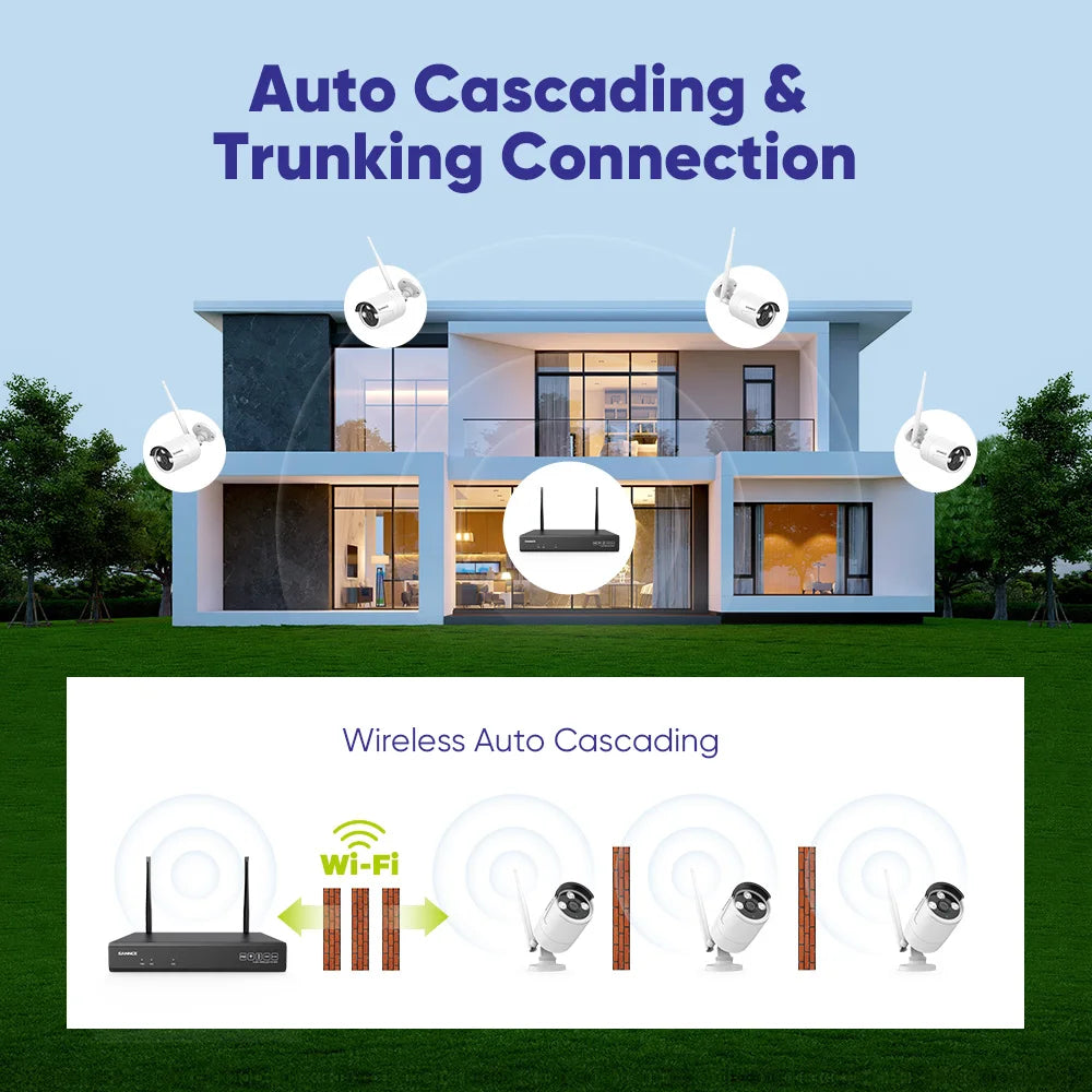 6PCS 5MP Wifi Camera IP Outdoor 10CH NVR Two-way Audio Wireless Audio Video Security