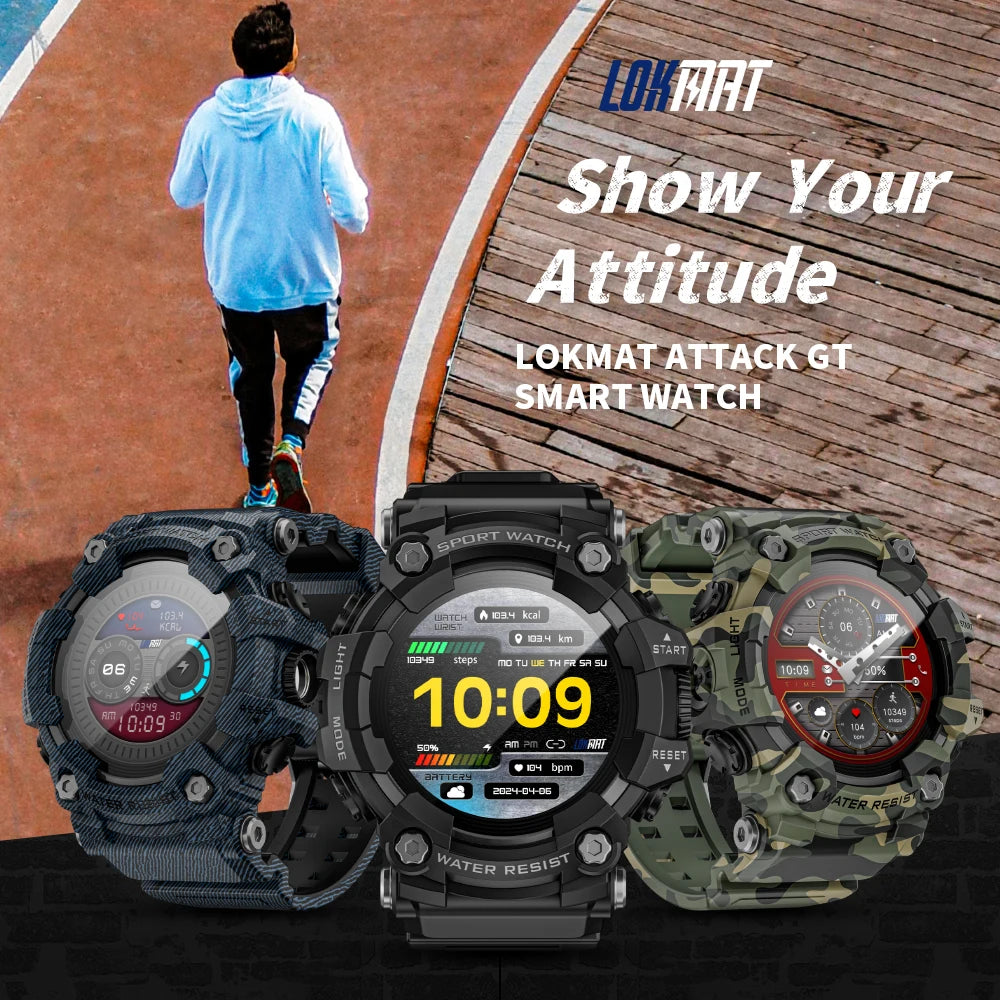 Rugged Sport Smart Watch ATTACK-GT Bluetooth Calls Colorful Waterproof Military