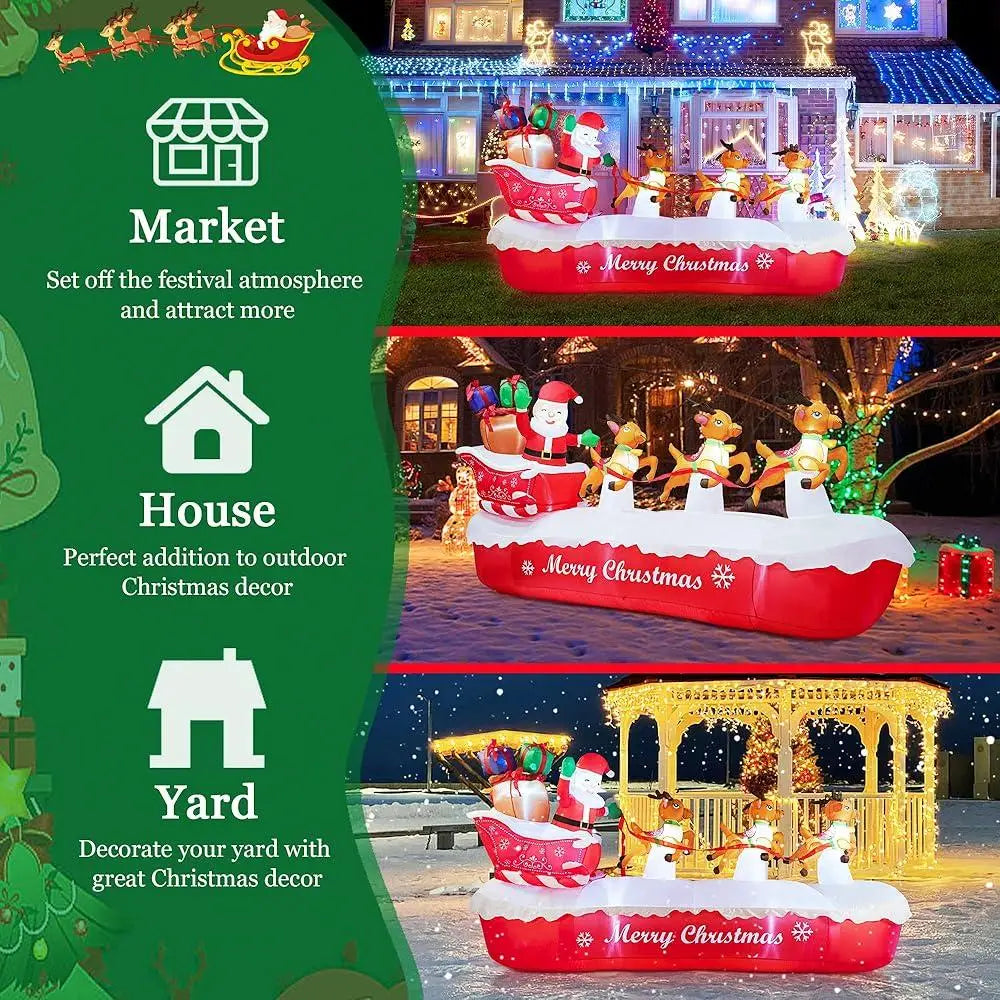10FT Inflatable Santa Claus Sleigh with Elk LED Lights Outdoor Christmas Decorations