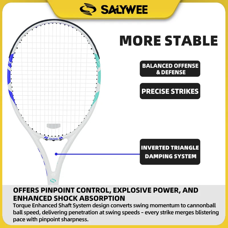 100% Full Carbon Fiber Tennis Racket 60lbs Pre-Strung, Overgrip