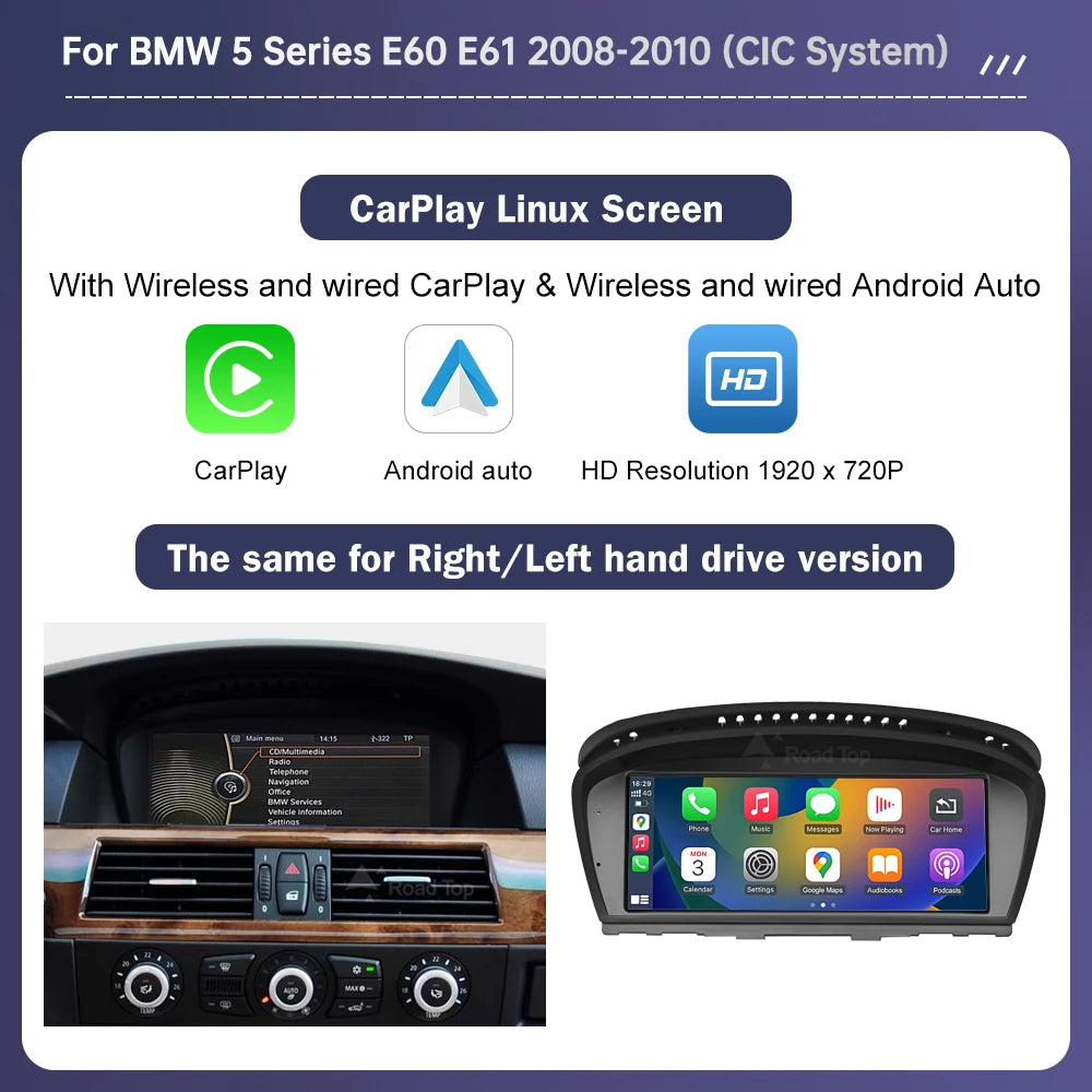 Wireless CarPlay Touch Screen For BMW 5 Android Auto Monitor Radio Player