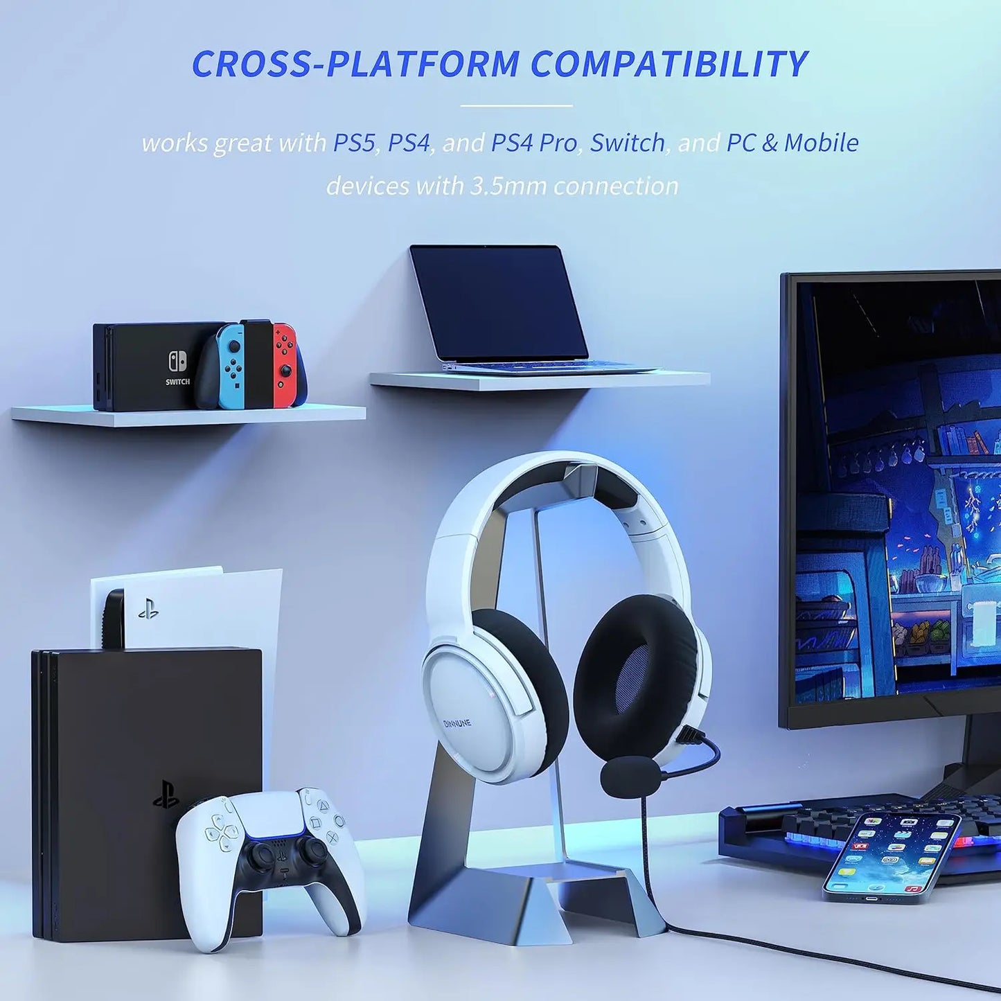 Gaming Headset with Mic for PS4 PS5 Xbox Series X|S Xbox One PC Switch