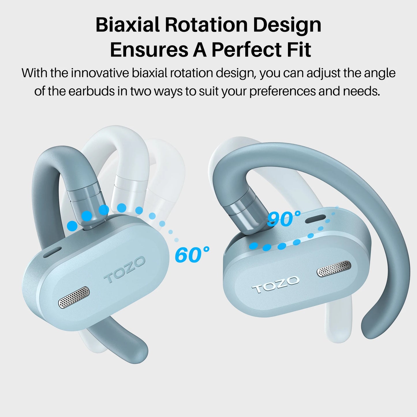 Refurbished TOZO Open Ear Hooks Headphones OWS Wireless Bluetooth 5.3 Earphones