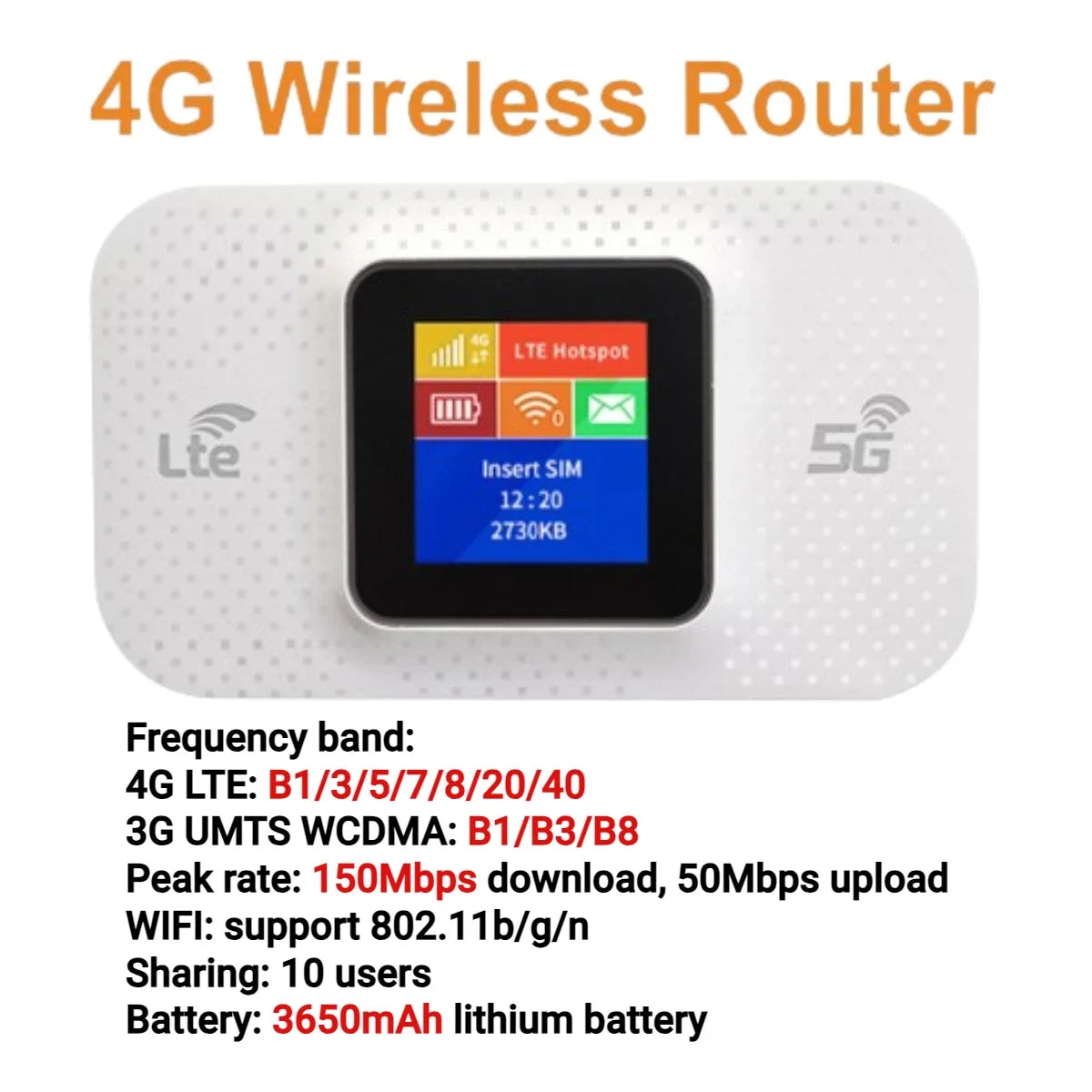 4G LTE Router 150Mbps Portable WiFi Repeater Wireless Router