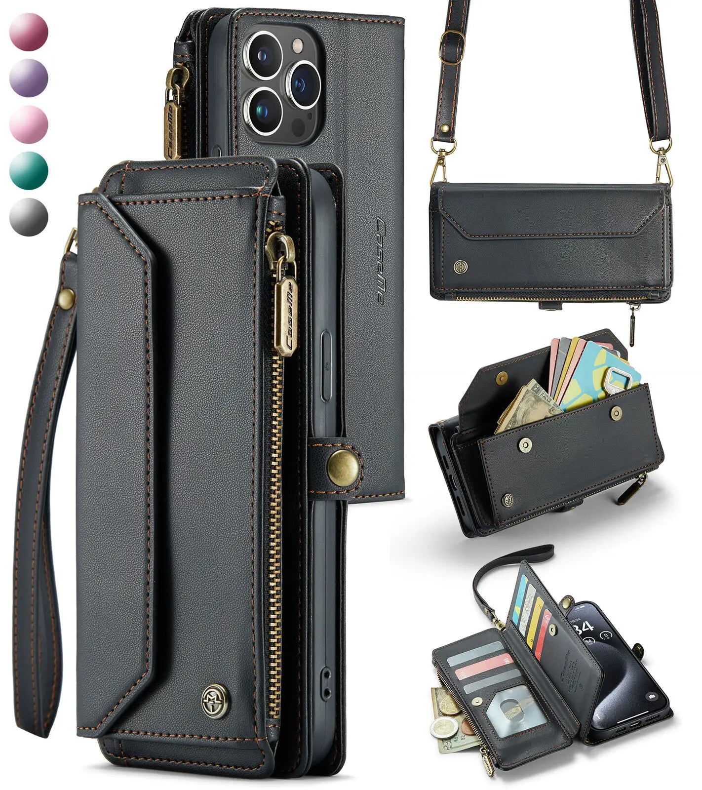 Crossbody for iPhone 16 15 14 13 12 11 Pro Max XS XR SE Case Wallet Card Holder
