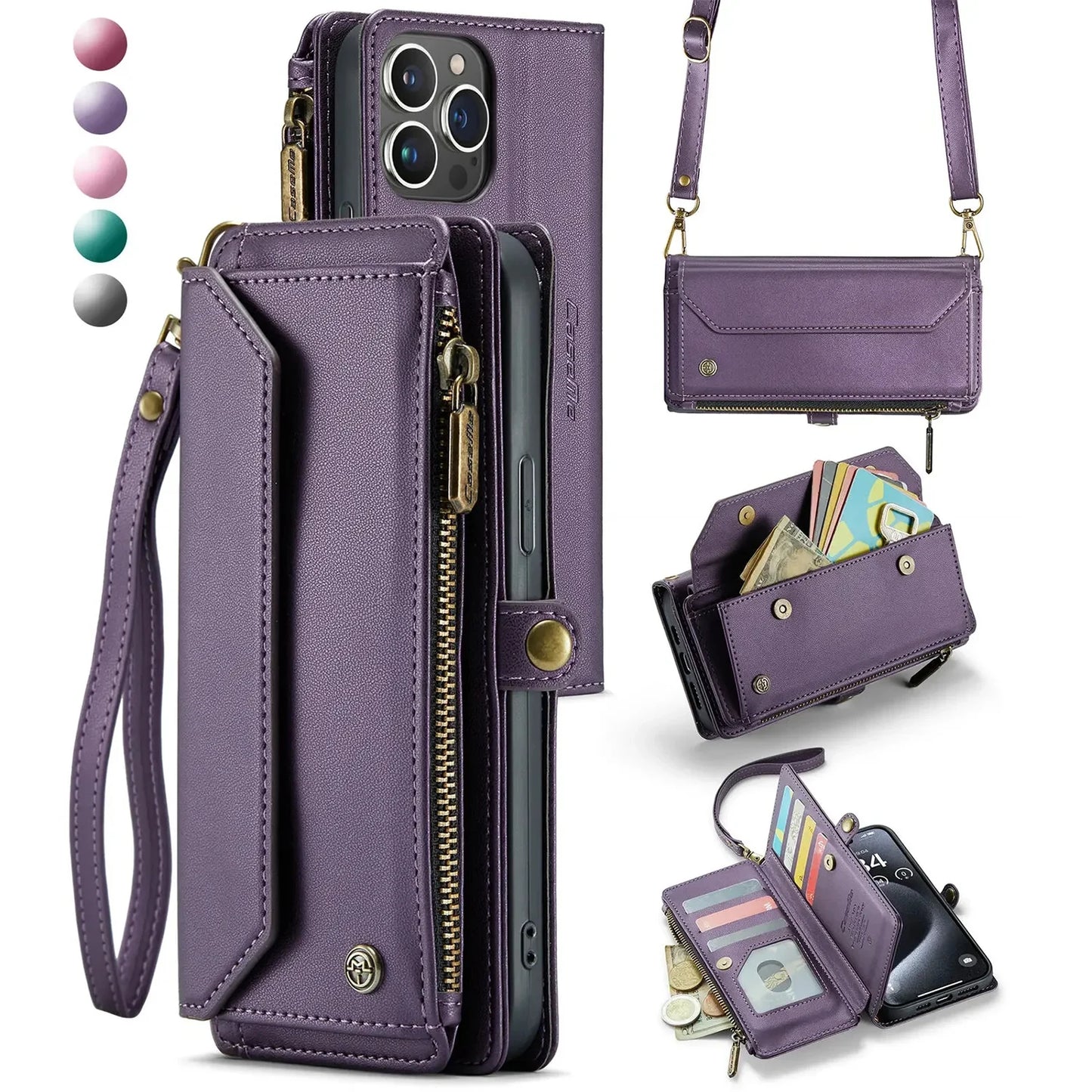 Crossbody for iPhone 16 15 14 13 12 11 Pro Max XS XR SE Case Wallet Card Holder