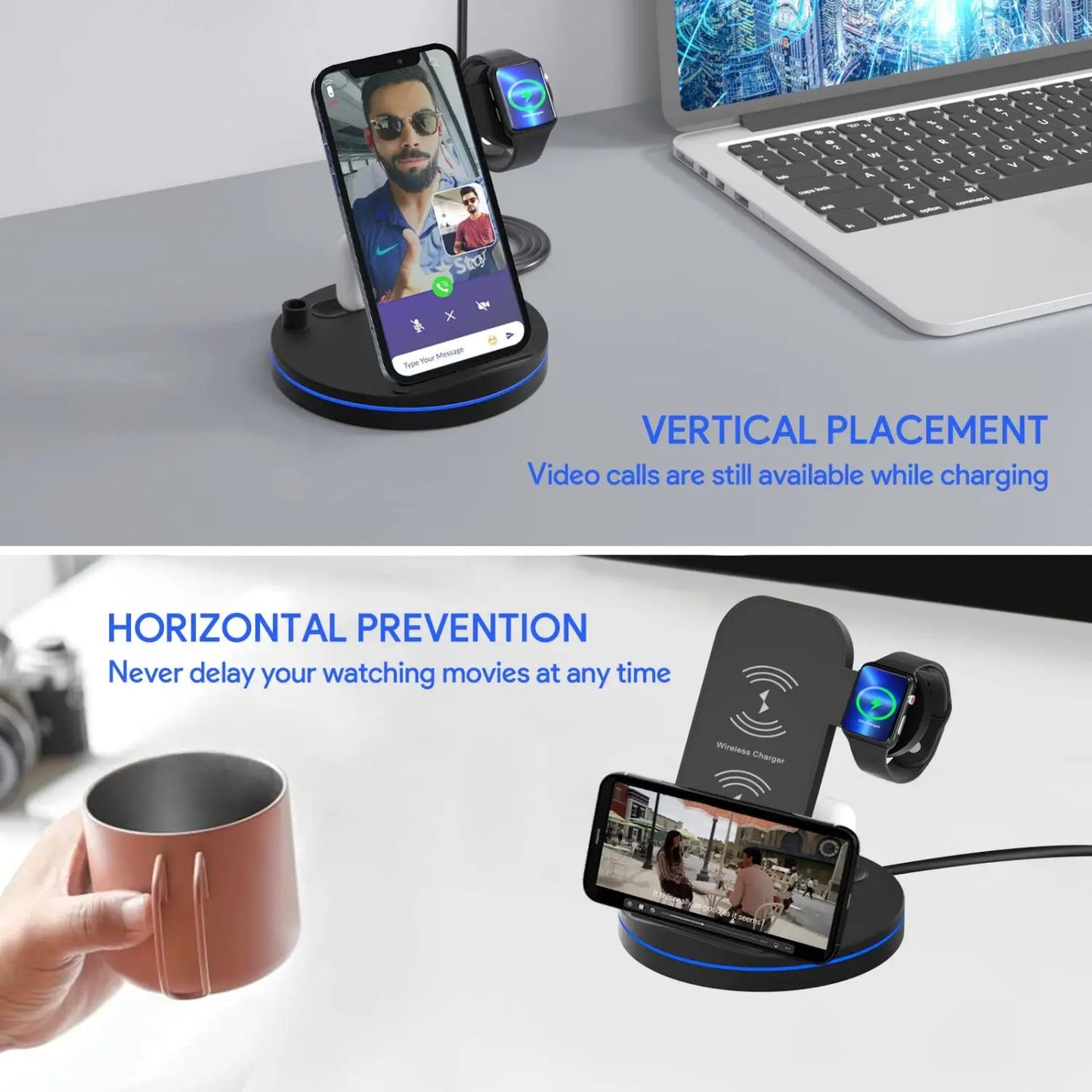 Charging Station for Multiple Devices,3 in 1 Fast Wireless Charging Stand Dock for iPhone 14/13/12/11/Pro/Max/XS/XR/X/8/Plus, fo