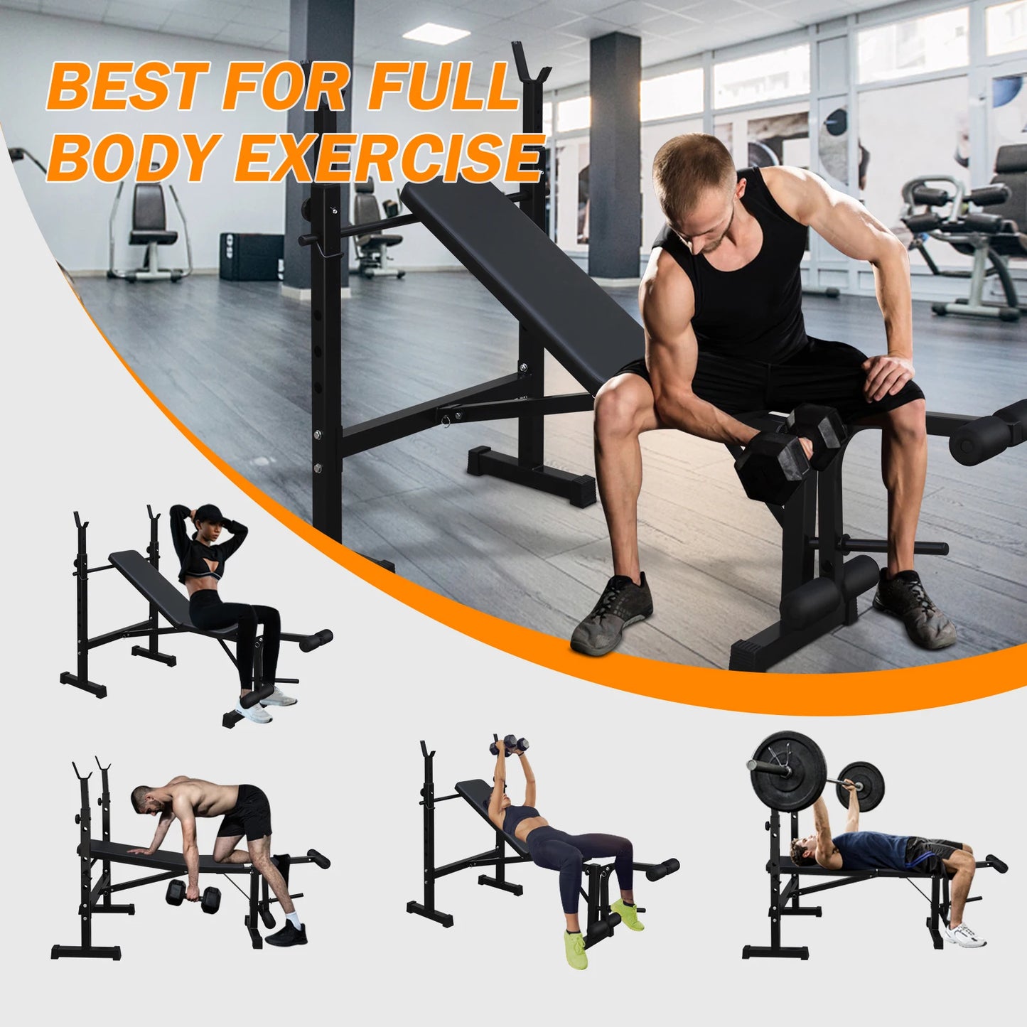 Weight Bench Press Set with Squat Rack and Bench Strength Training For Home Gym
