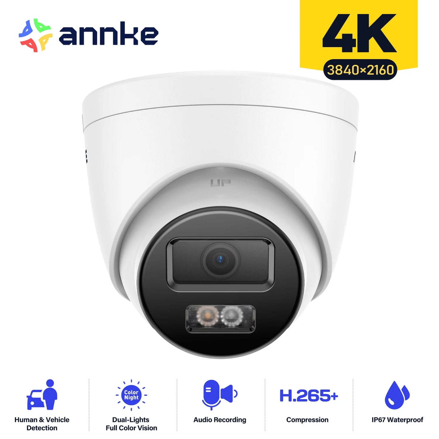 8MP HD IP Security Camera Poe 4K Dual Light Audio Fixed Camera Human Vehicle Detection