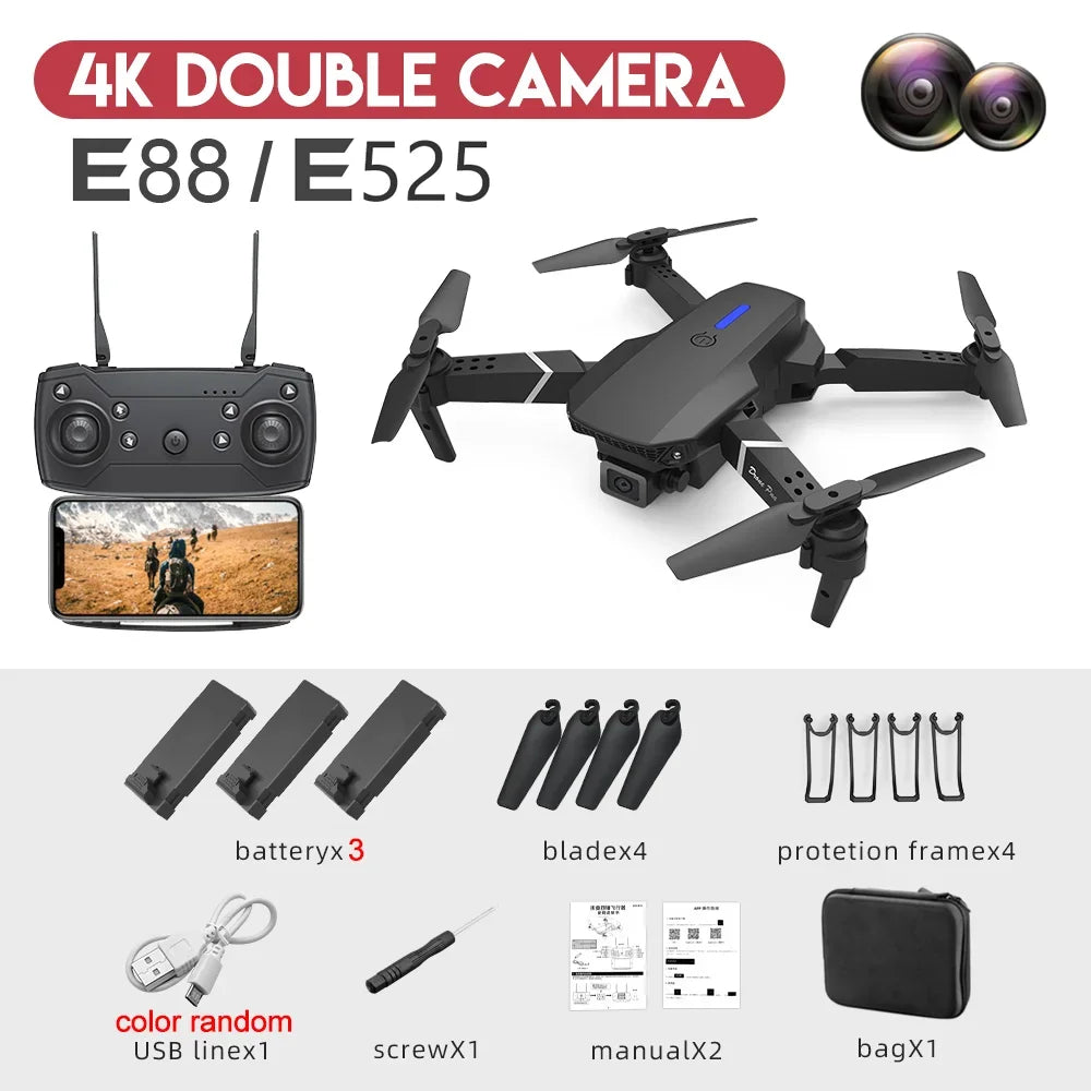 2025 E88Pro RC Drone 4K Professinal With 3 Battery 1080P Wide Angle HD