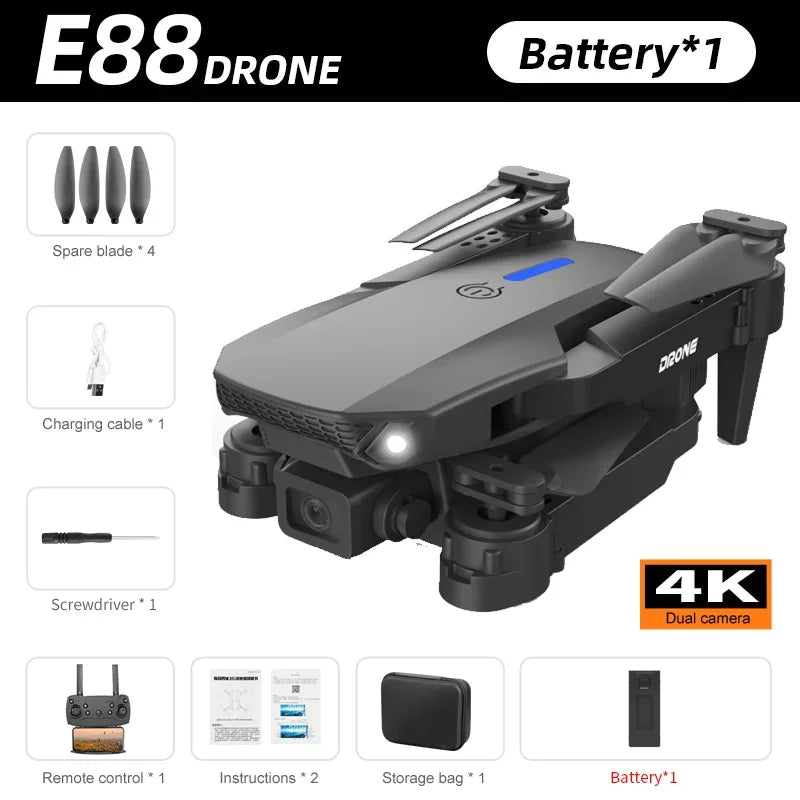 ro WIFI FPV Drone Wide Angle HD 4K Camera Height Hold RC Foldable