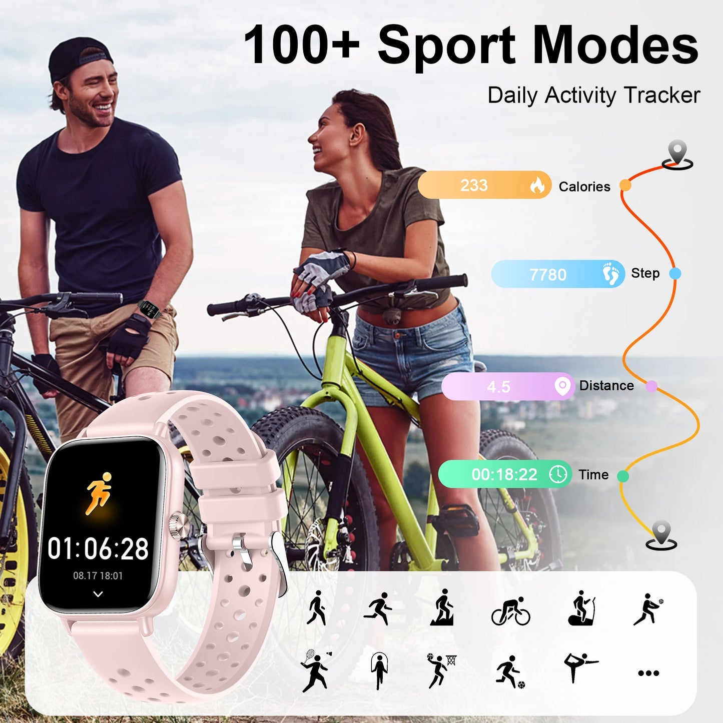 Smart Watch-Call & Message Alerts,1.85"Full Touchscreen Fitness Tracker