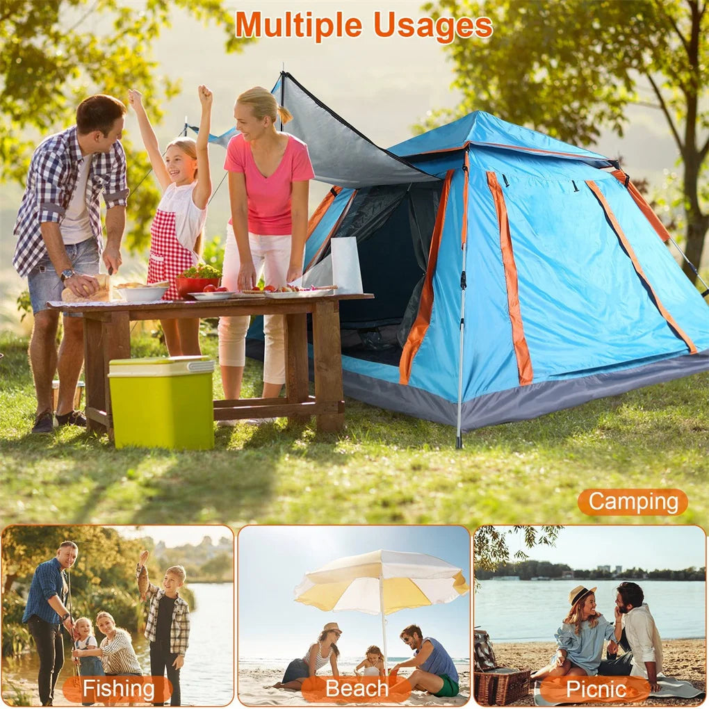 4-5 Person Pop-Up Camping Tent, Instant Setup Family Tent with 2 Mosquito Nets