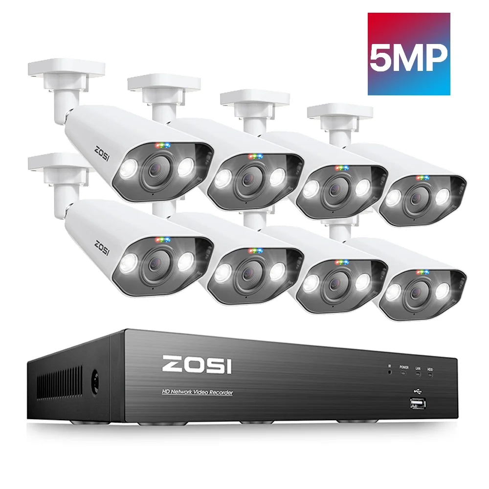 I 8MP CCTV System 8CH H.265+ 4K Ultra HD PoE NVR Kit Spotlight Siren Outdoor