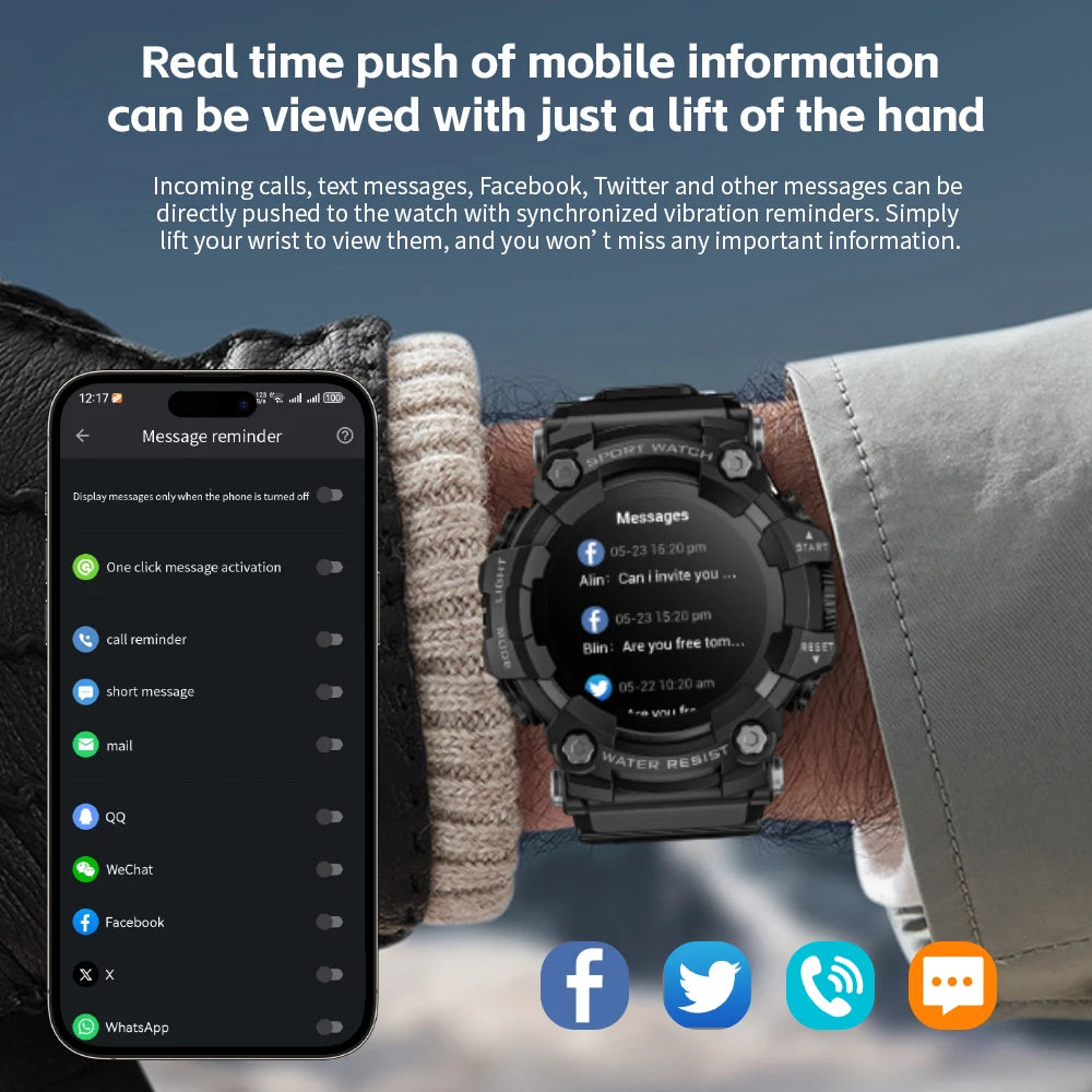 Rugged Sport Smart Watch ATTACK-GT Bluetooth Calls Colorful Waterproof Military