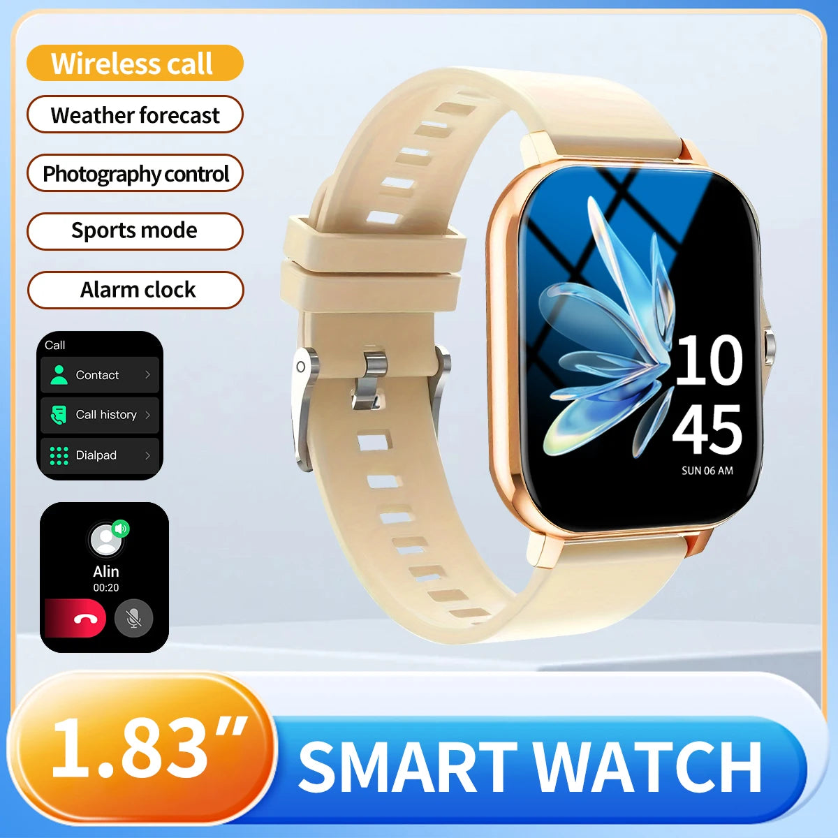 Outdoor sports smartwatch, wireless calling, information reminder, men's and women's