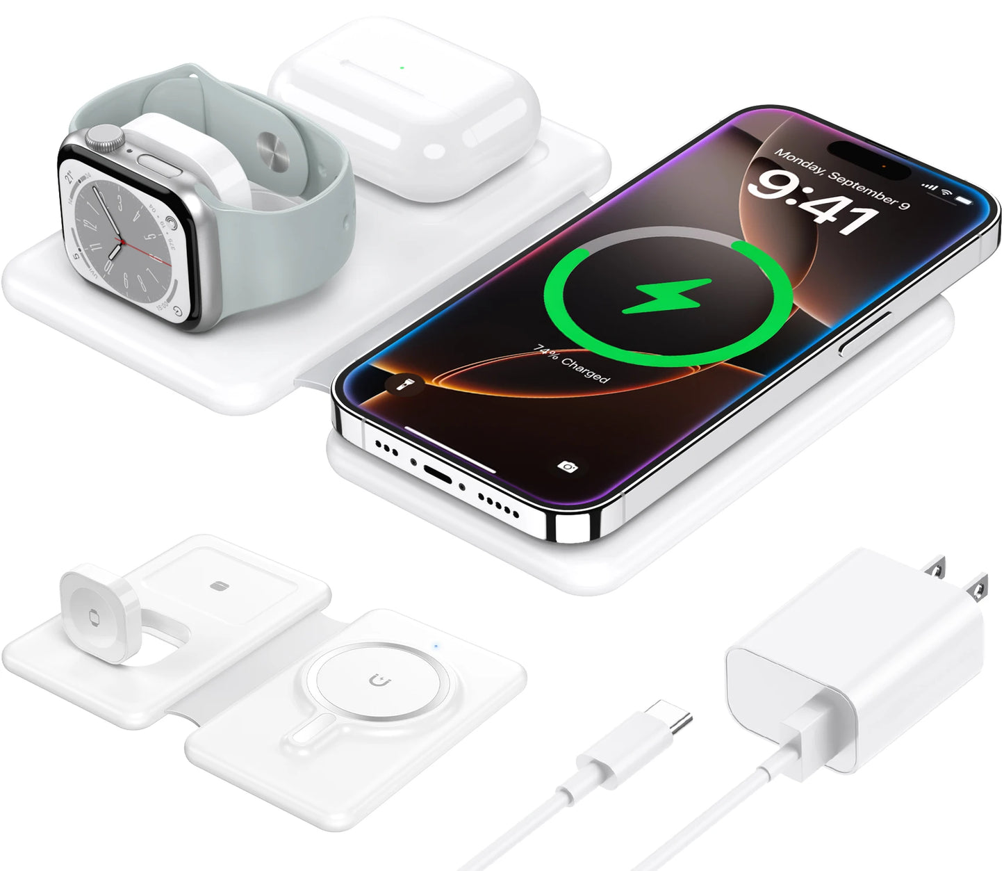 Cell Phone Wireless Charger - 3-in-1 Travel Charging Station