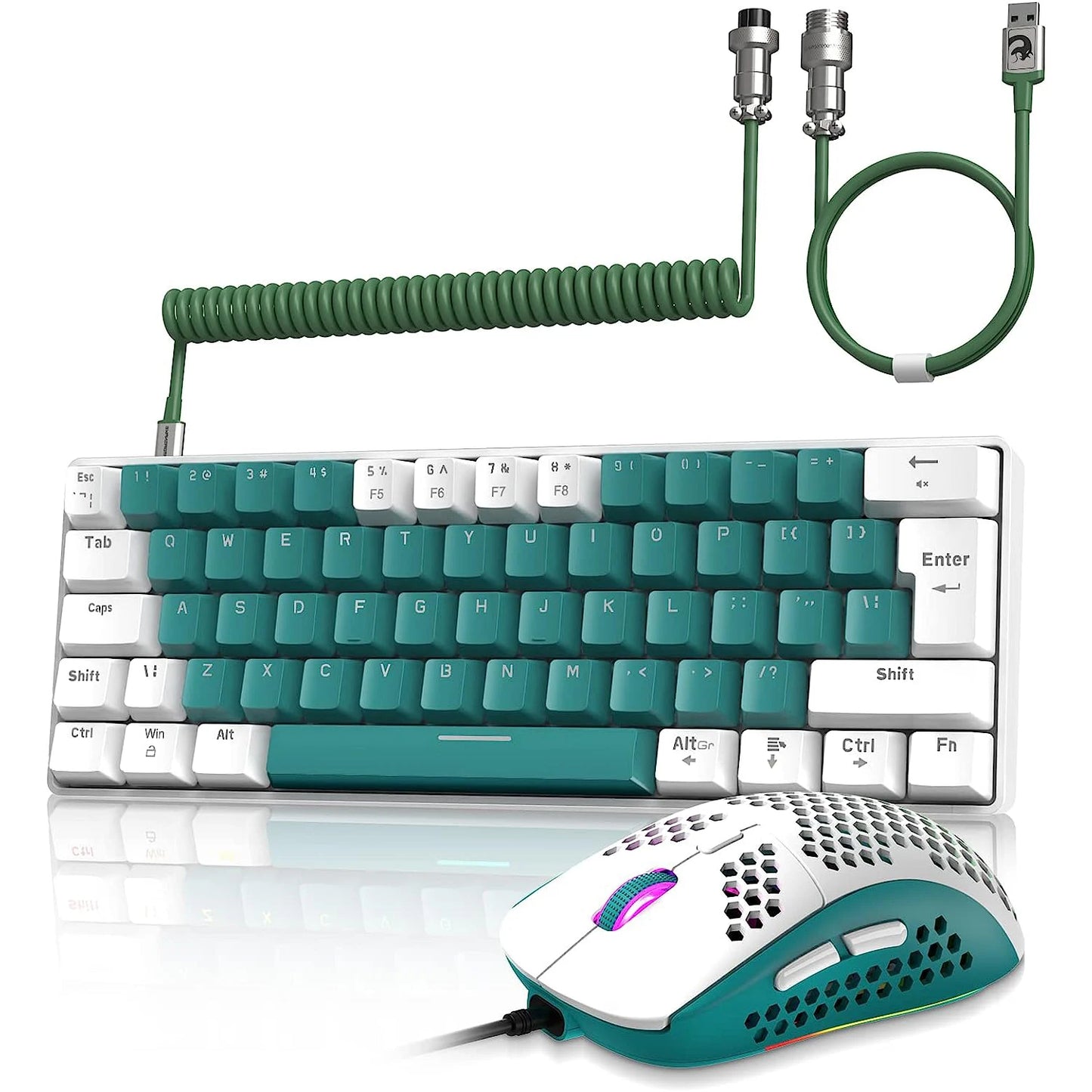 60% Mechanical Keyboard and Mouse Combo + Tray USB C Cable, RGB LED Backlit Keyboard, Red Switches, 6400 DPI Programmable Mouse