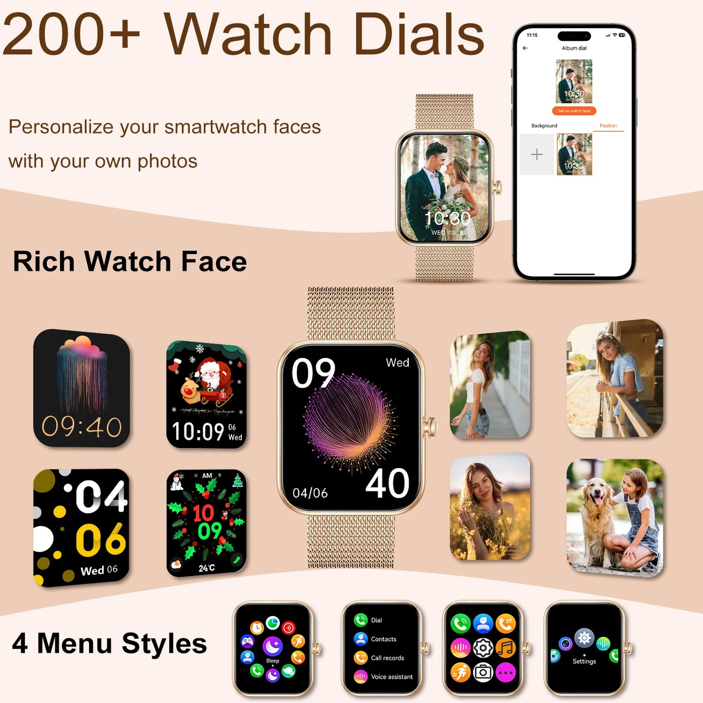 1.85"Smart Watch for Women/Men (Answer/Make Calls)Fitness Tracker Watch for iPhone/Android