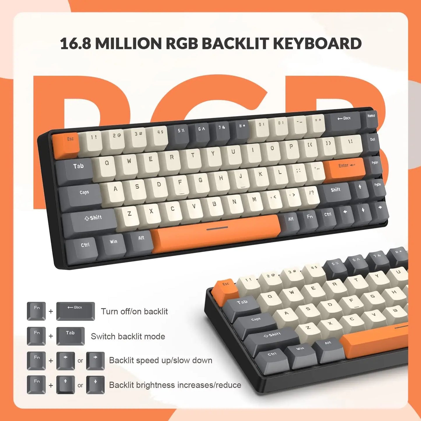 Wired 65% Mechanical Gaming Keyboard with RGB Backlit