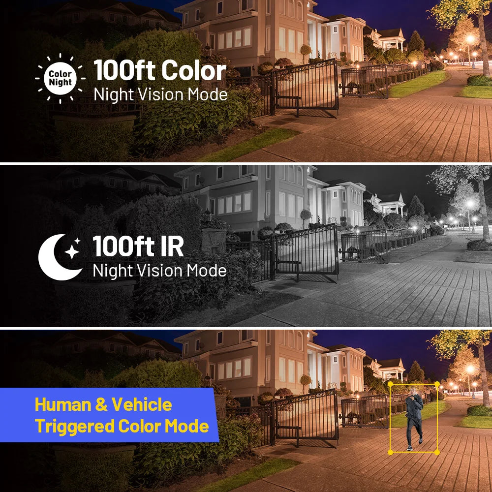 4PCS 12MP Outdoor Smart Dual Light Security Camera Color IR Night Vision