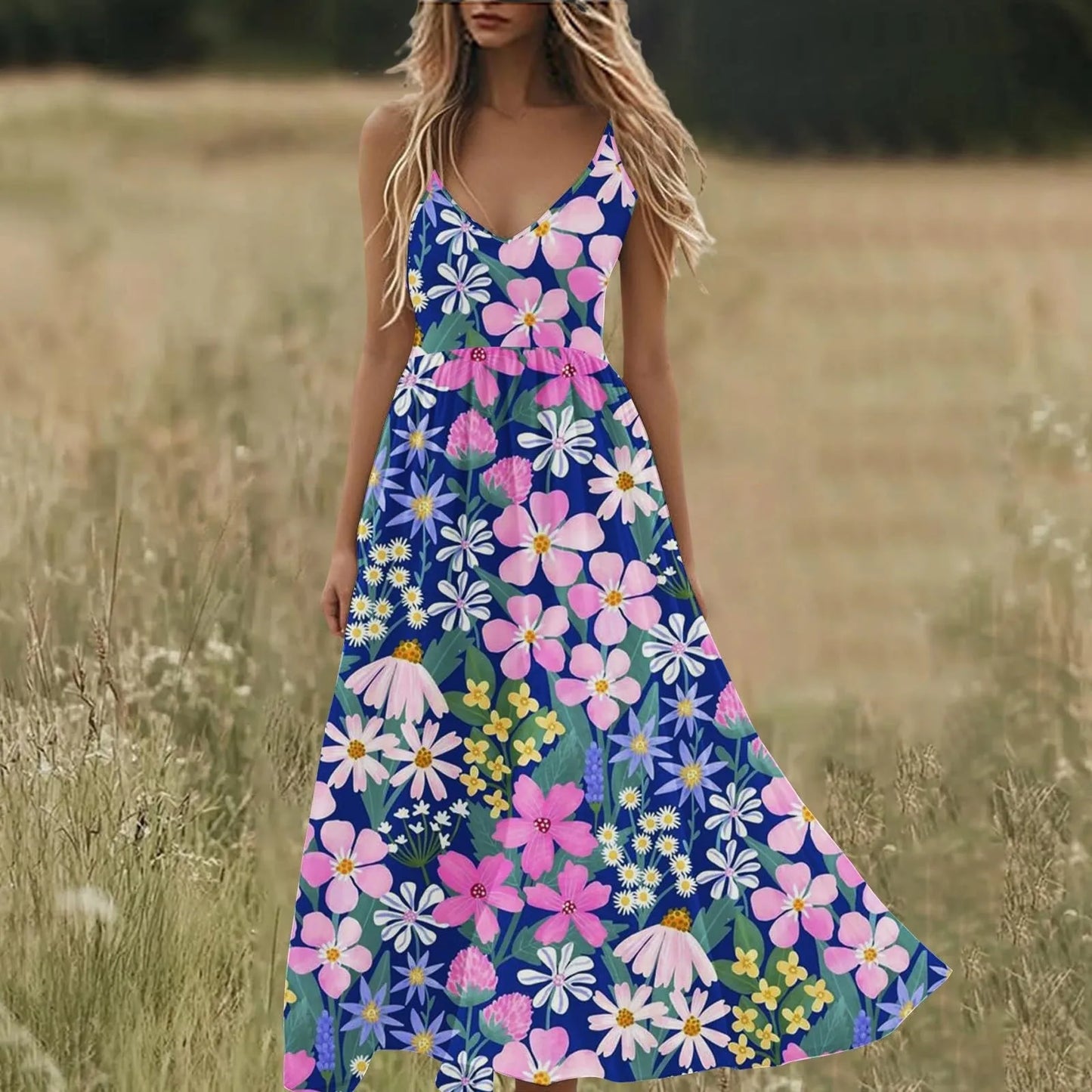 Boho Summer Dresses V Neck Floral Printed Sundresses, Beach Trendy Airy Dresses