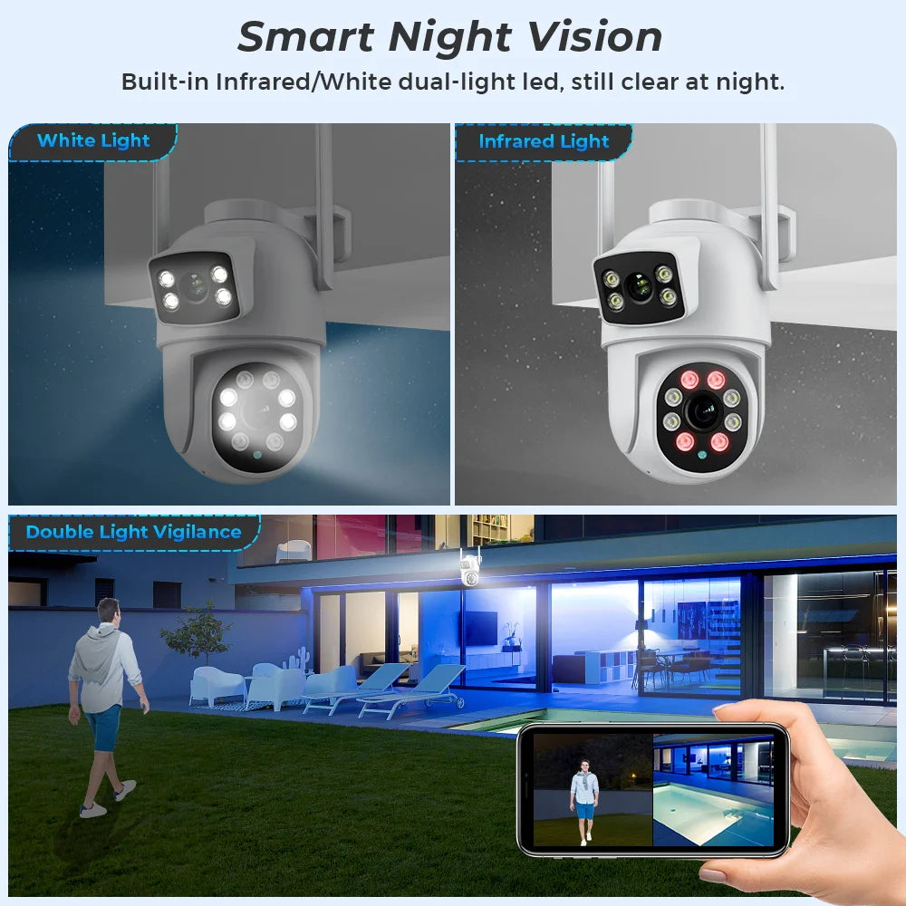 4K 8MP Wifi Camera PTZ Outdoor Dual Screens Human Detection Dual Lenses