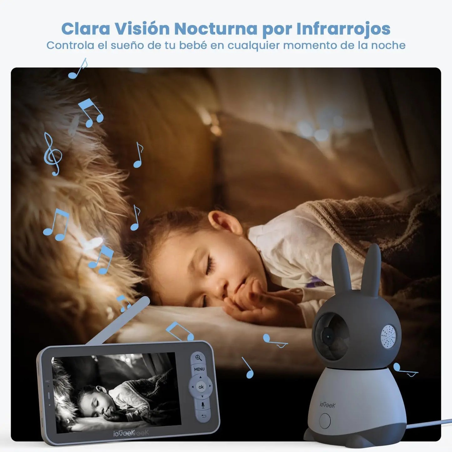 5" 2K/3MP Baby Surveillance Camera, 360° PTZ Baby Monitor with Camera and Dual Screen Preview, Motion Detection
