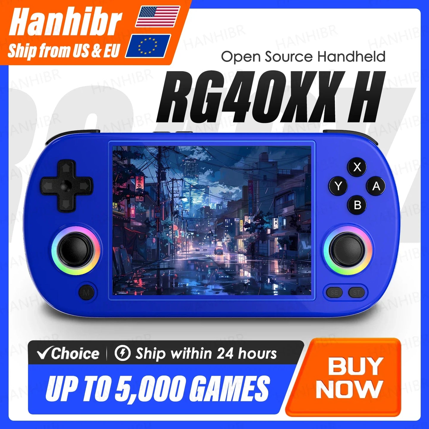 Handheld Game Console 4'' Screen Linux System Joystick Lighting Effect