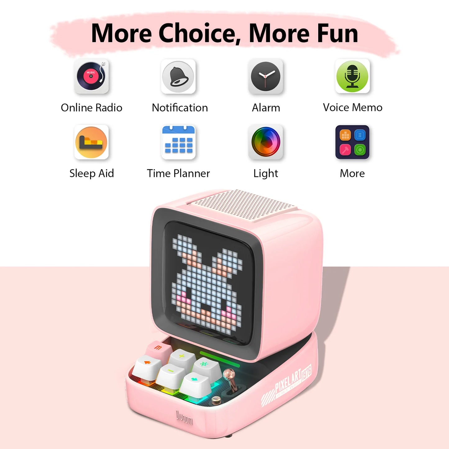 Pro Retro Pixel Art Bluetooth Portable Speaker Alarm Clock DIY LED Display Board,