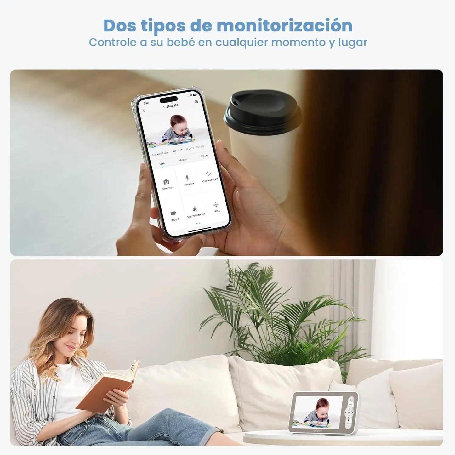 5" 2K/3MP Baby Surveillance Camera, 360° PTZ Baby Monitor with Camera and Dual Screen Preview, Motion Detection