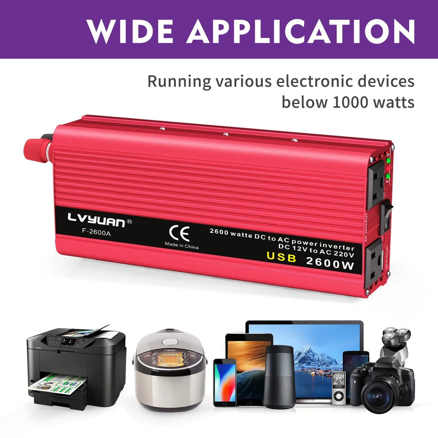 1500W/2000W/2600W Car Inverter DC12V AC110V Power Inversor