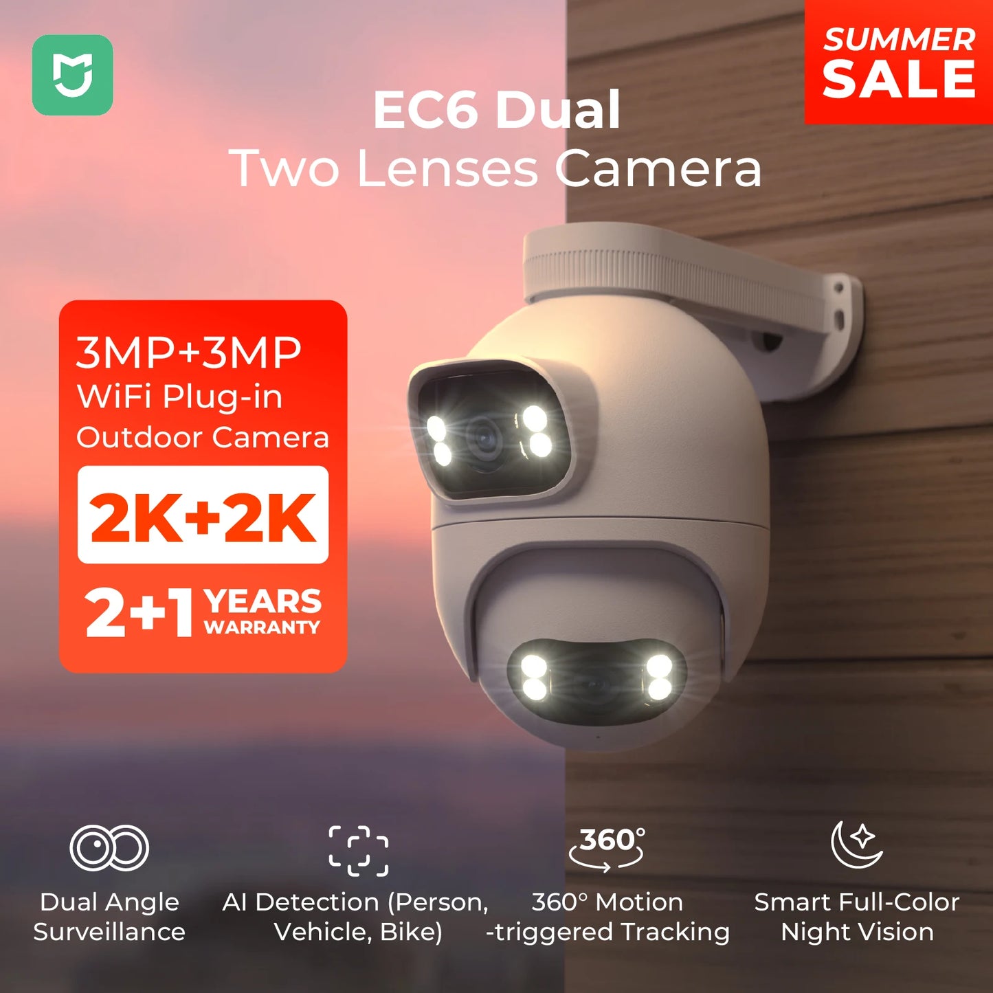 Outdoor Surveillance Camera Dual Lens 360°Colour Night Vision WiFi/LAN