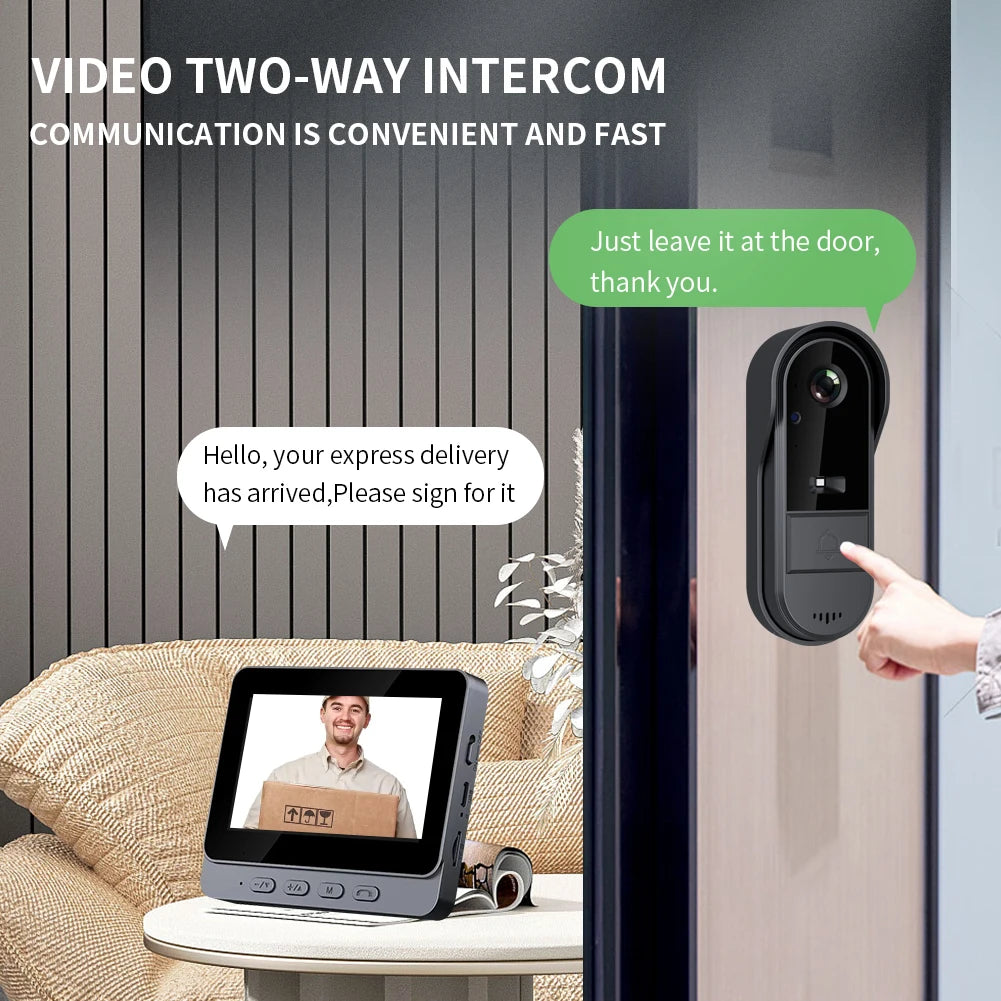 WiFi wireless smart video doorbell, Two-way outdoor 1080P HD camera, Wireless intercom voice,