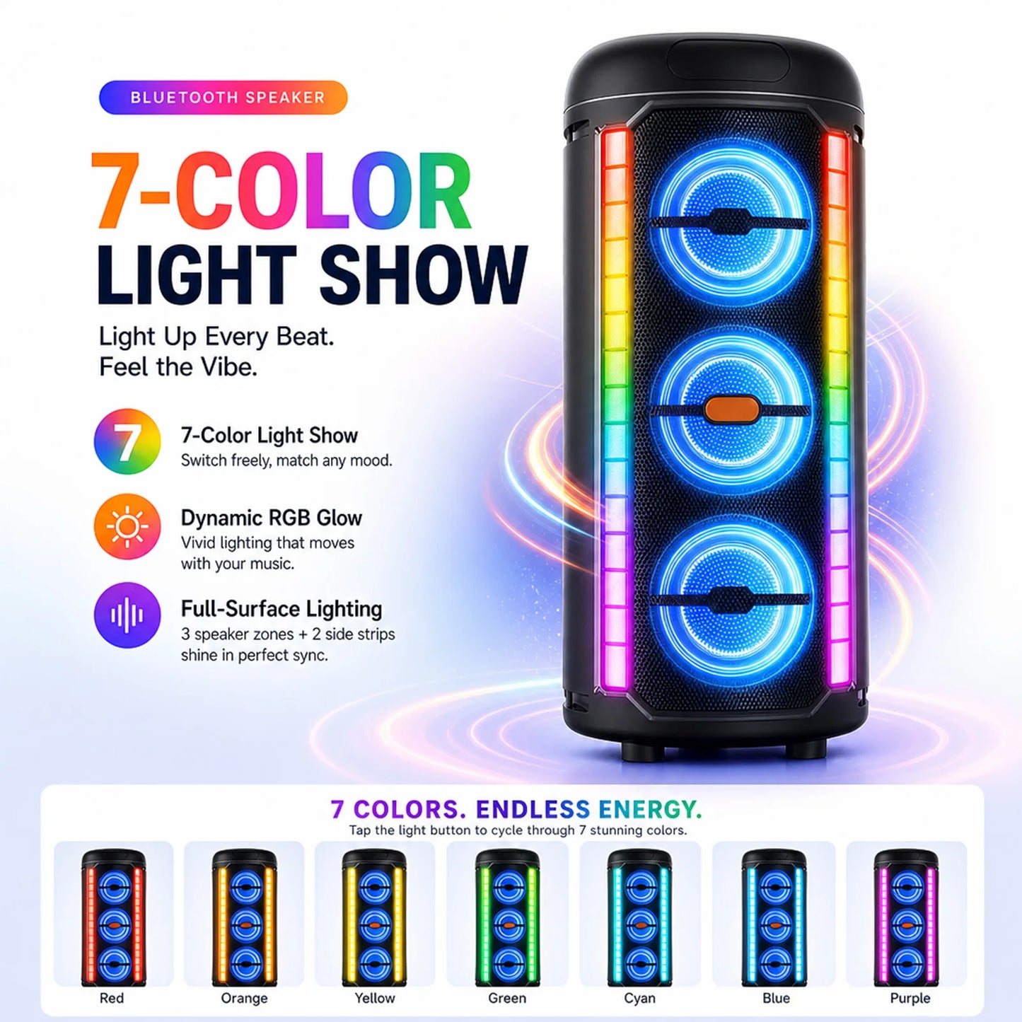 Large Bluetooth speaker, portable handle design, with microphone, compatible with JBl subwoofer party box, with LED lights, comp