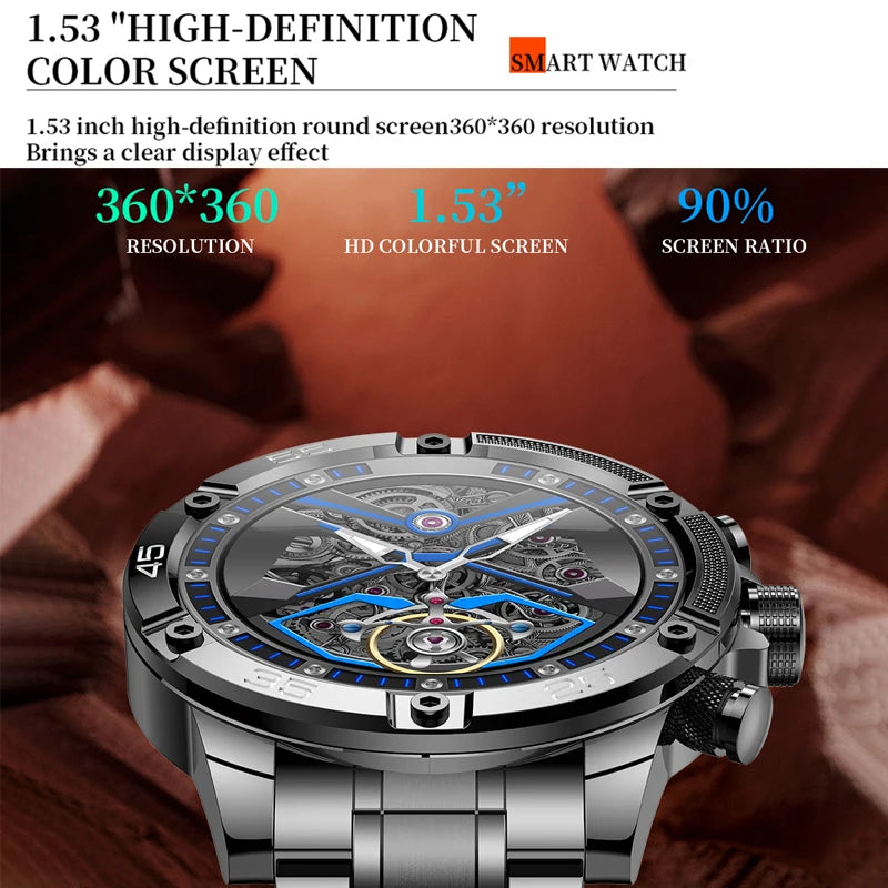 Rugged Military Smart Watch Men for Sports Fitness Tracker Waterproof AI Voice Bluetooth