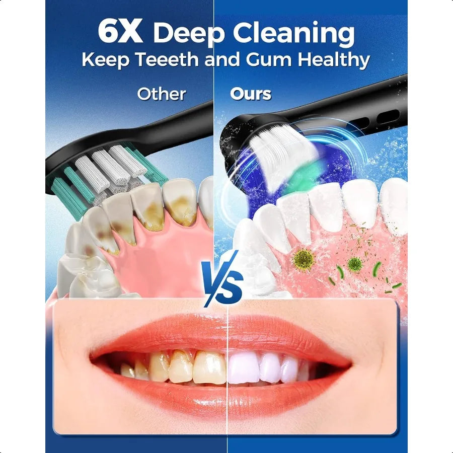 Rotating Electric Toothbrush for Adults with 8 Brush Heads 2 Types 4 Modes Deep