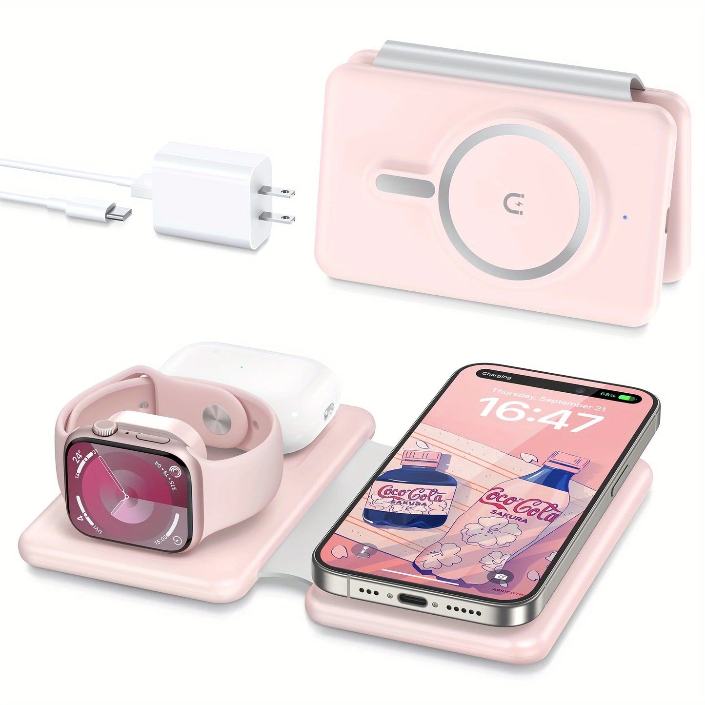 Cell Phone Wireless Charger - 3-in-1 Travel Charging Station