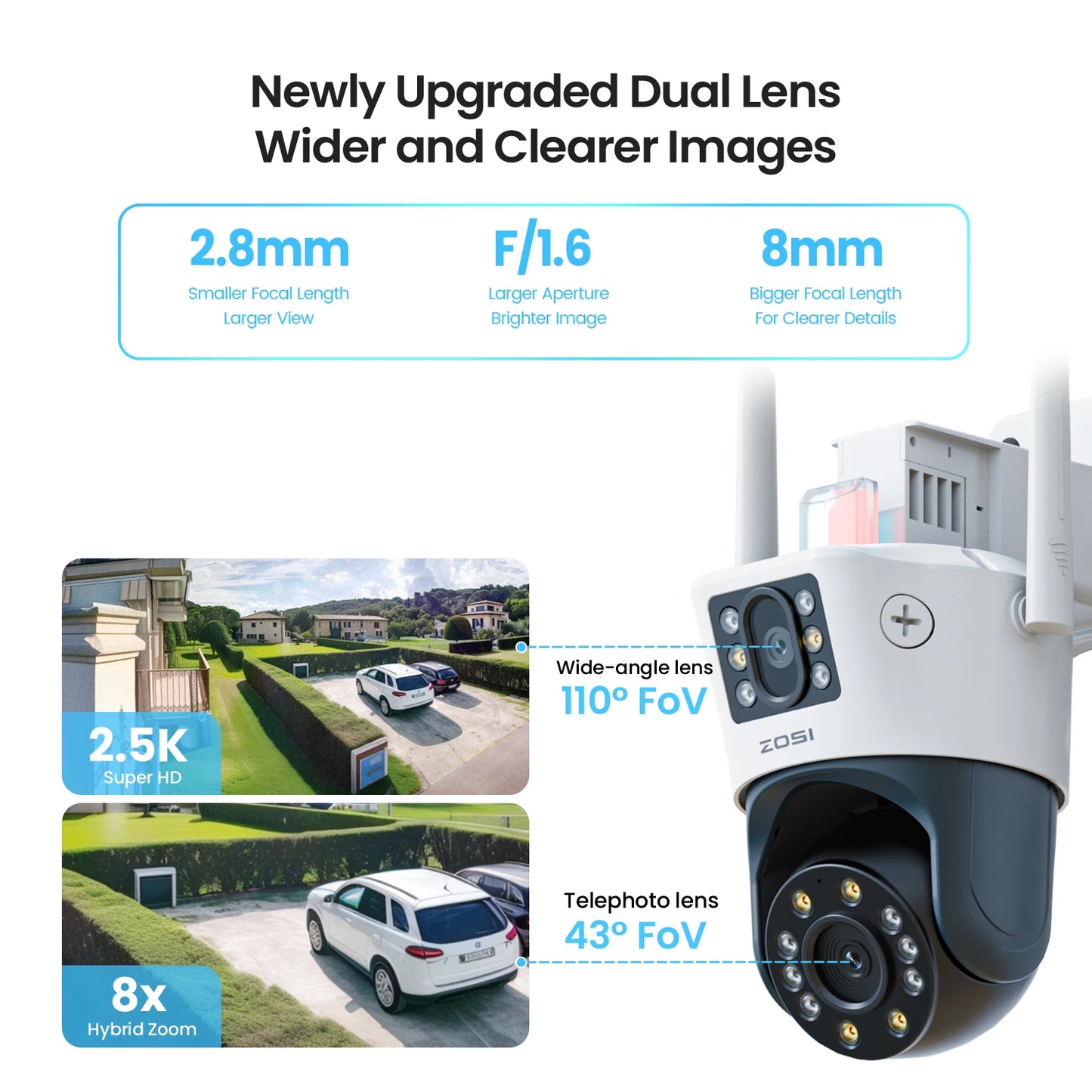 C298 Max 4K 8MP Dual-Lens(2x4MP) Wired WiFi PTZ Security Camera Outdoor