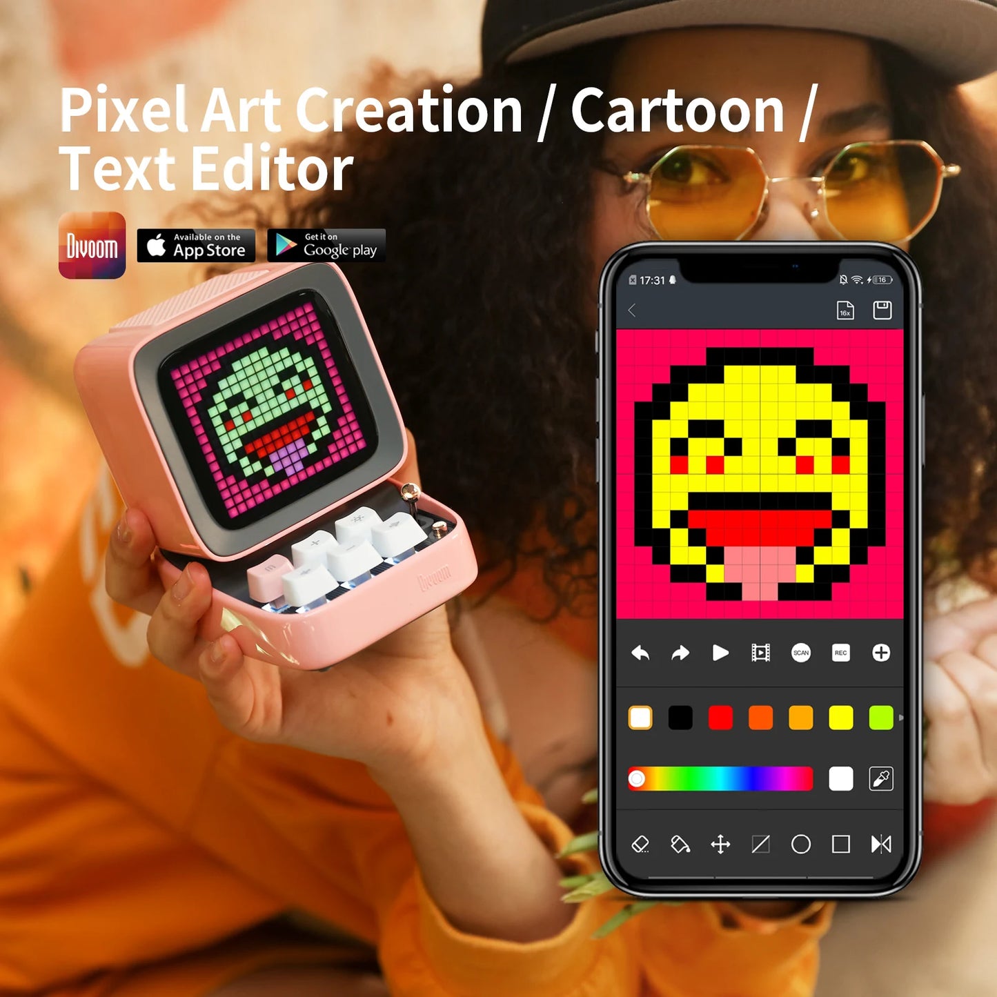 Pro Retro Pixel Art Bluetooth Portable Speaker Alarm Clock DIY LED Display Board,