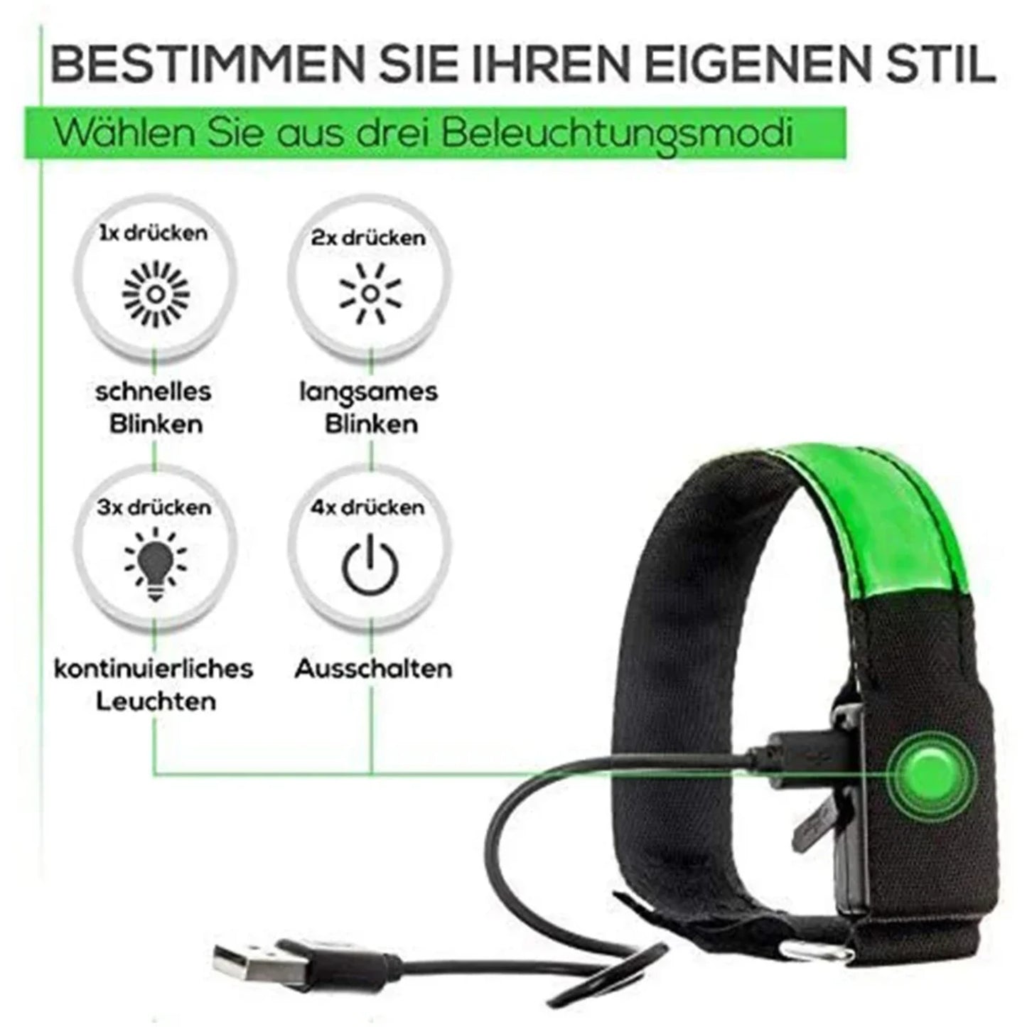 USB Charging Luminous Night Armband Bracelet Safety Belt
