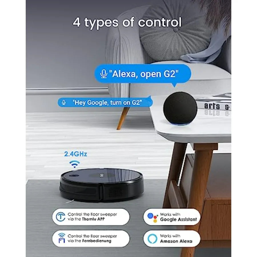 Robot Vacuum and Mop Combo for Hard Floors and Medium-Pile Carpets, Black Plastic, 100Min Runtime, Ultra-Thin Design with Tangl