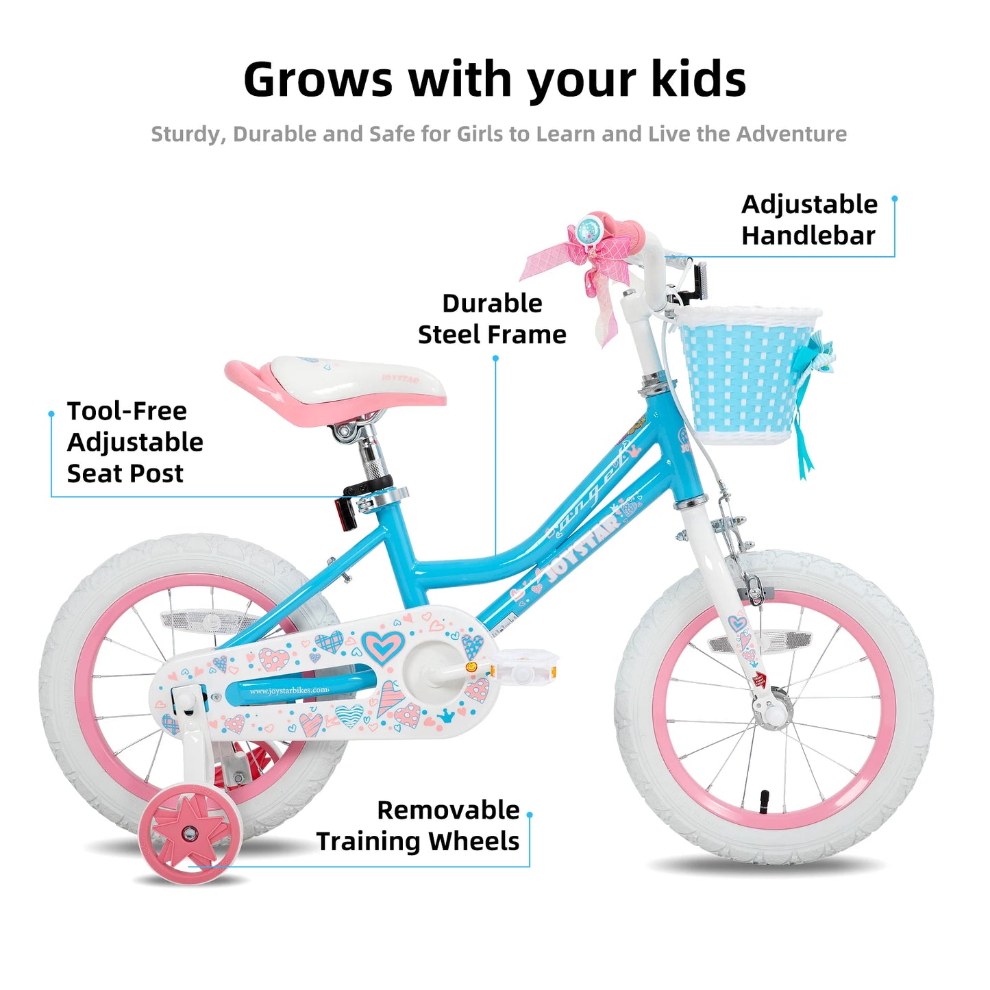 Colorful Girls Bike with Basket & Training Wheels 12 14 16 18