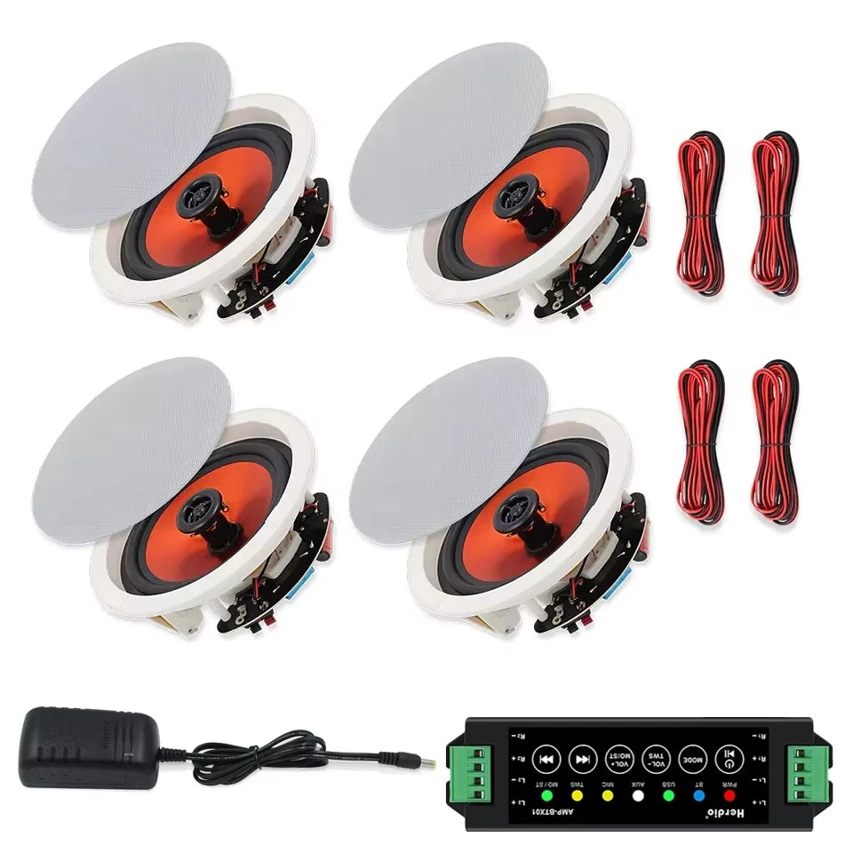4PCS 6.5" 600 Watts Bluetooth Ceiling Speakers Wired Home Recessed Speaker