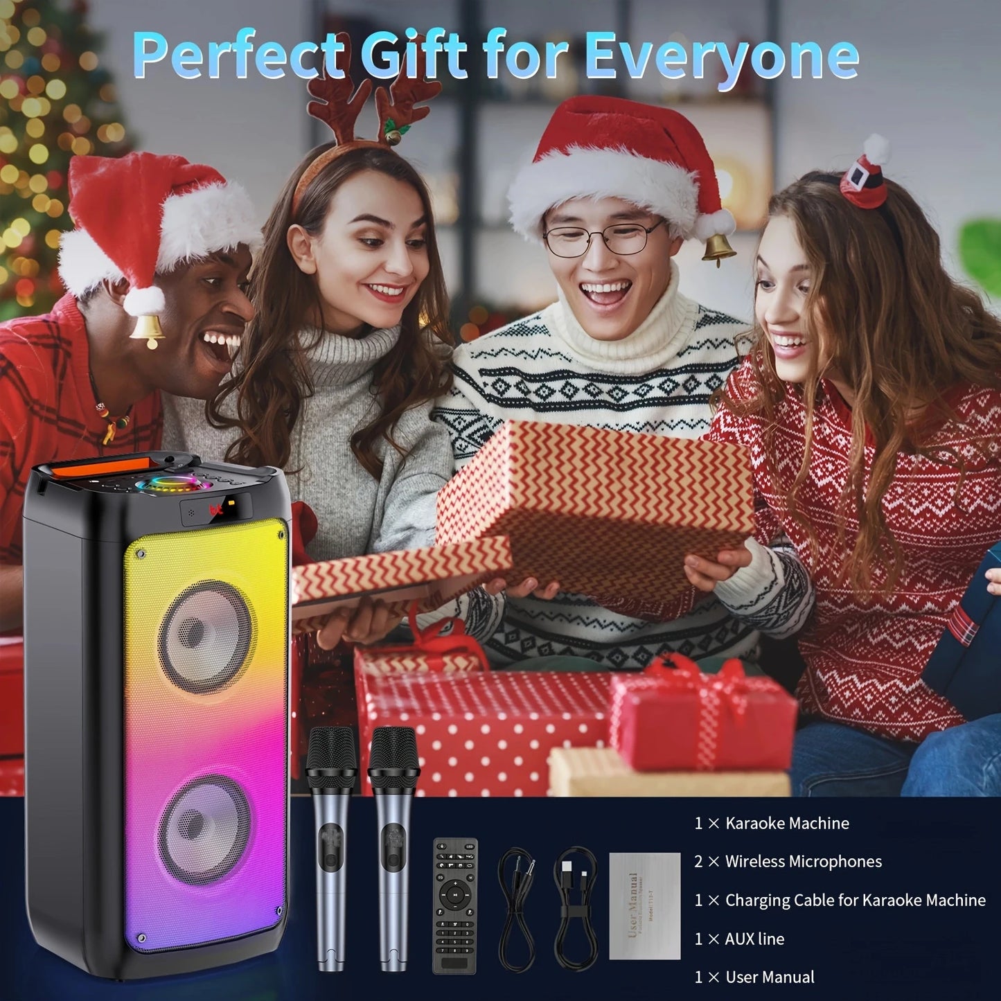 Wireless Bluetooth Speaker, Karaoke Machine with 2 Microphone,